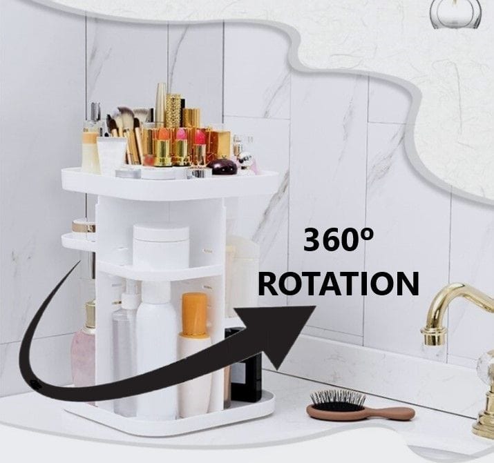 360° Rotating Large Capacity Makeup Organizer with Mirror - Cosmetic Storage for Bedroom, Bathroom & Vanity | Perfect for Organizing Lipsticks, Brushes & Skincare Products (White)