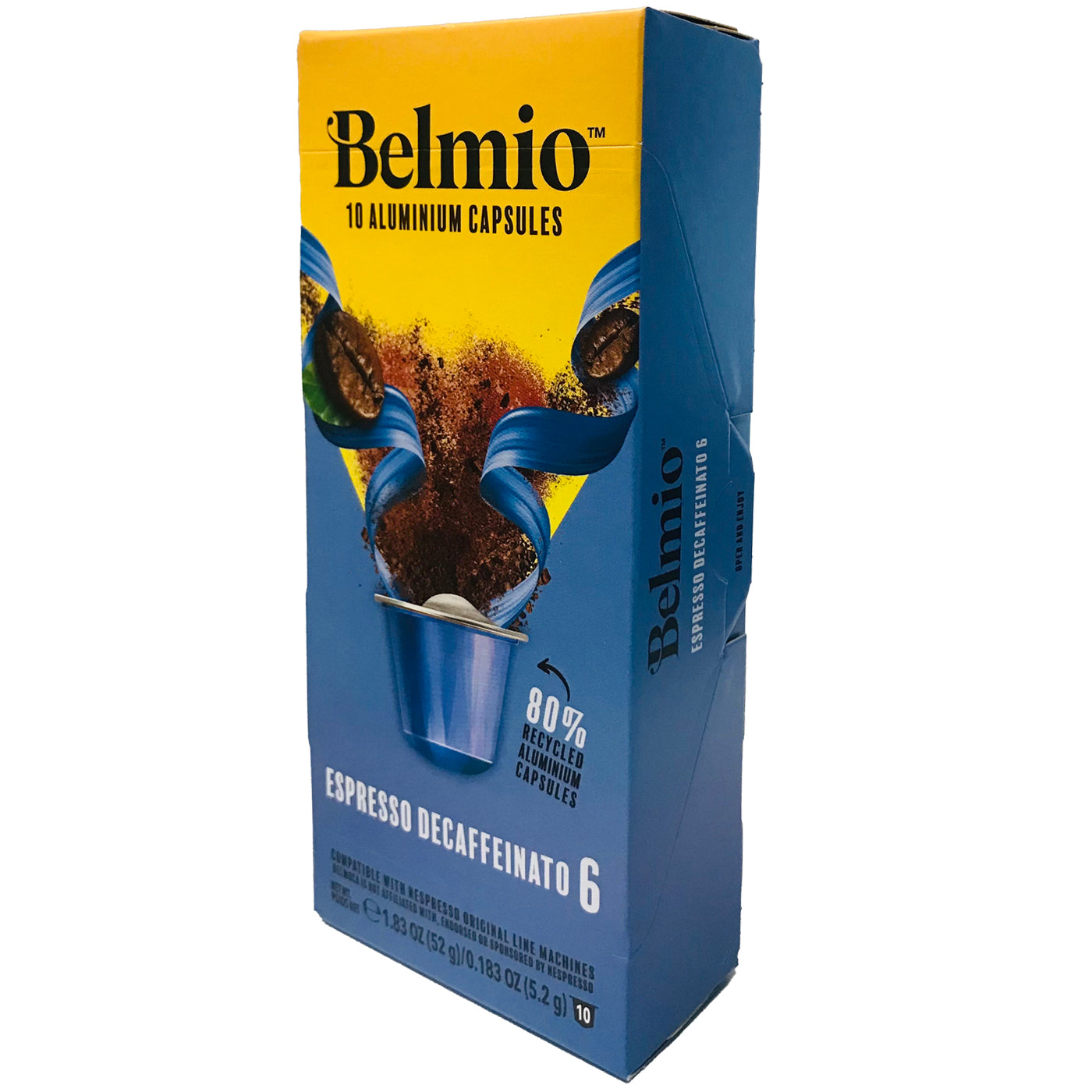 Belmio Decaffeinated Coffee Pods for Nespresso® Machines - 6 Capsules x 10 Pack (60 Total) - Rich & Smooth Flavor - Perfect for Afternoon Relaxation or Evening Enjoyment
