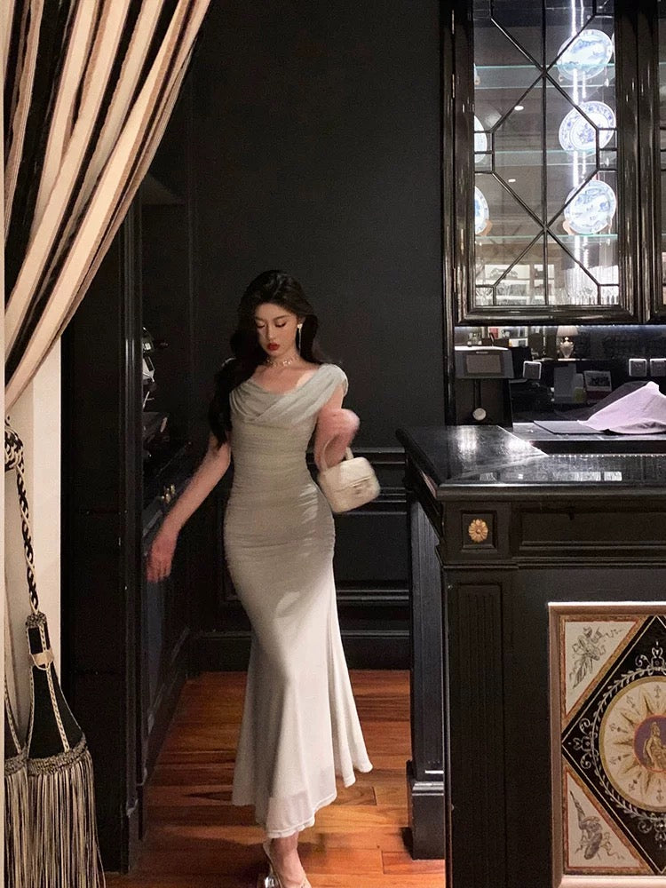 Elegant Gray Chiffon Mermaid Evening Dress for Prom, Formal Events & Special Occasions - Style J6179 | Perfect for Weddings, Galas & Black Tie Parties