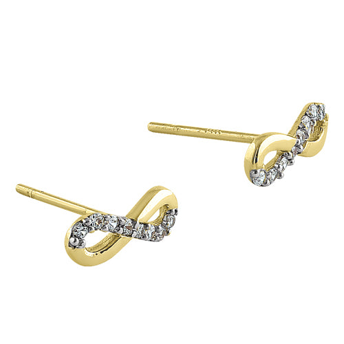 14K Solid Yellow Gold Infinity CZ Stud Earrings for Women - Sparkling Cubic Zirconia Jewelry Gift for Anniversary, Birthday & Special Occasions
