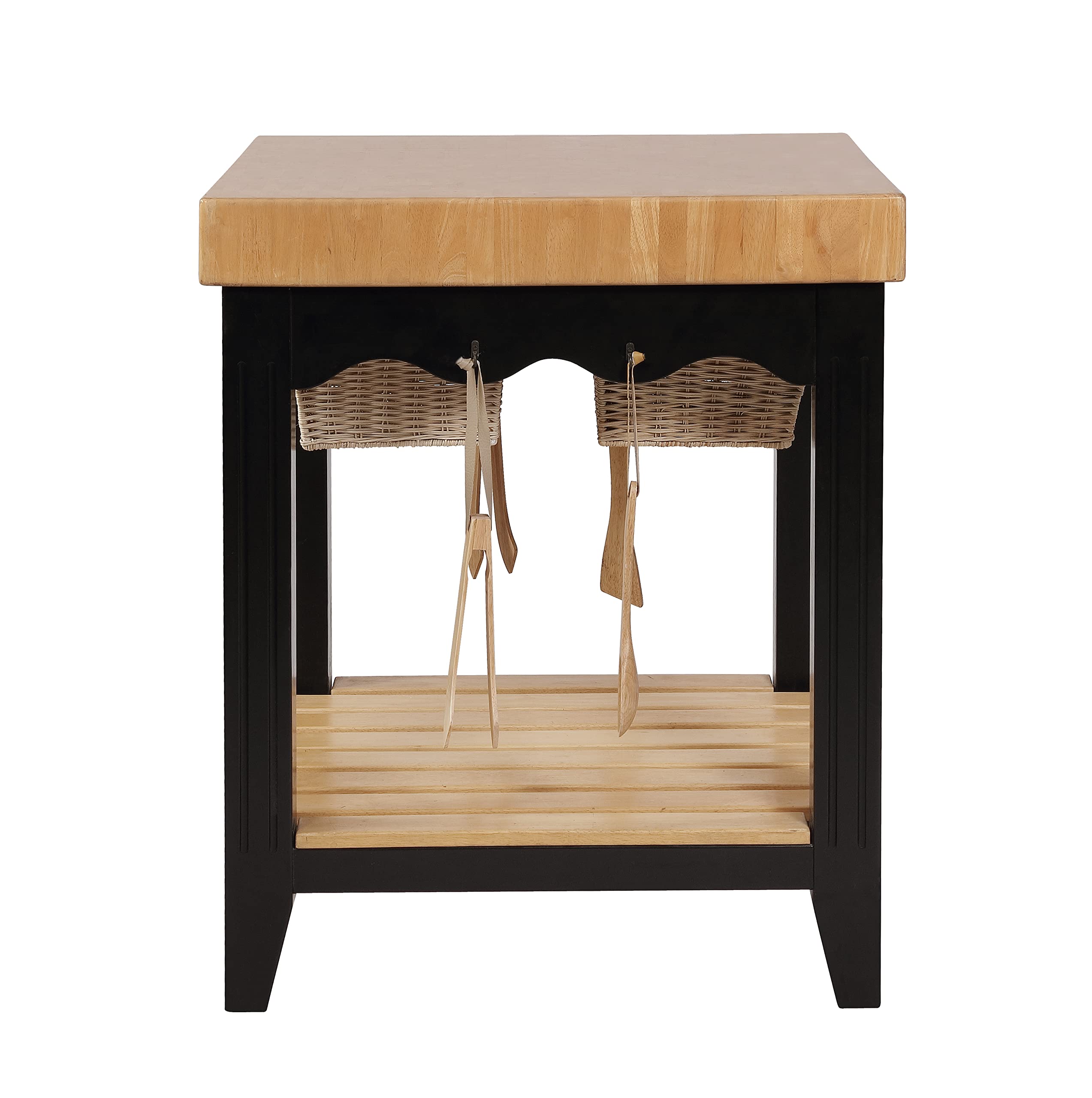 Premium Powell Color Story Black Butcher Block Kitchen Island - Durable Wooden Countertop for Food Prep, Dining & Entertaining - Perfect for Modern Farmhouse, Industrial & Rustic Kitchen Designs