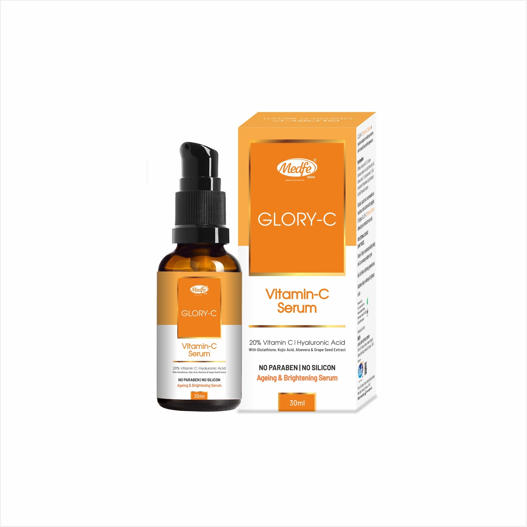 Medfe Glory-C Vitamin C Serum for Skin Repair - Anti-Aging & Brightening Treatment to Reduce Dark Spots | Suitable for All Skin Types | Day & Night Skincare Routine