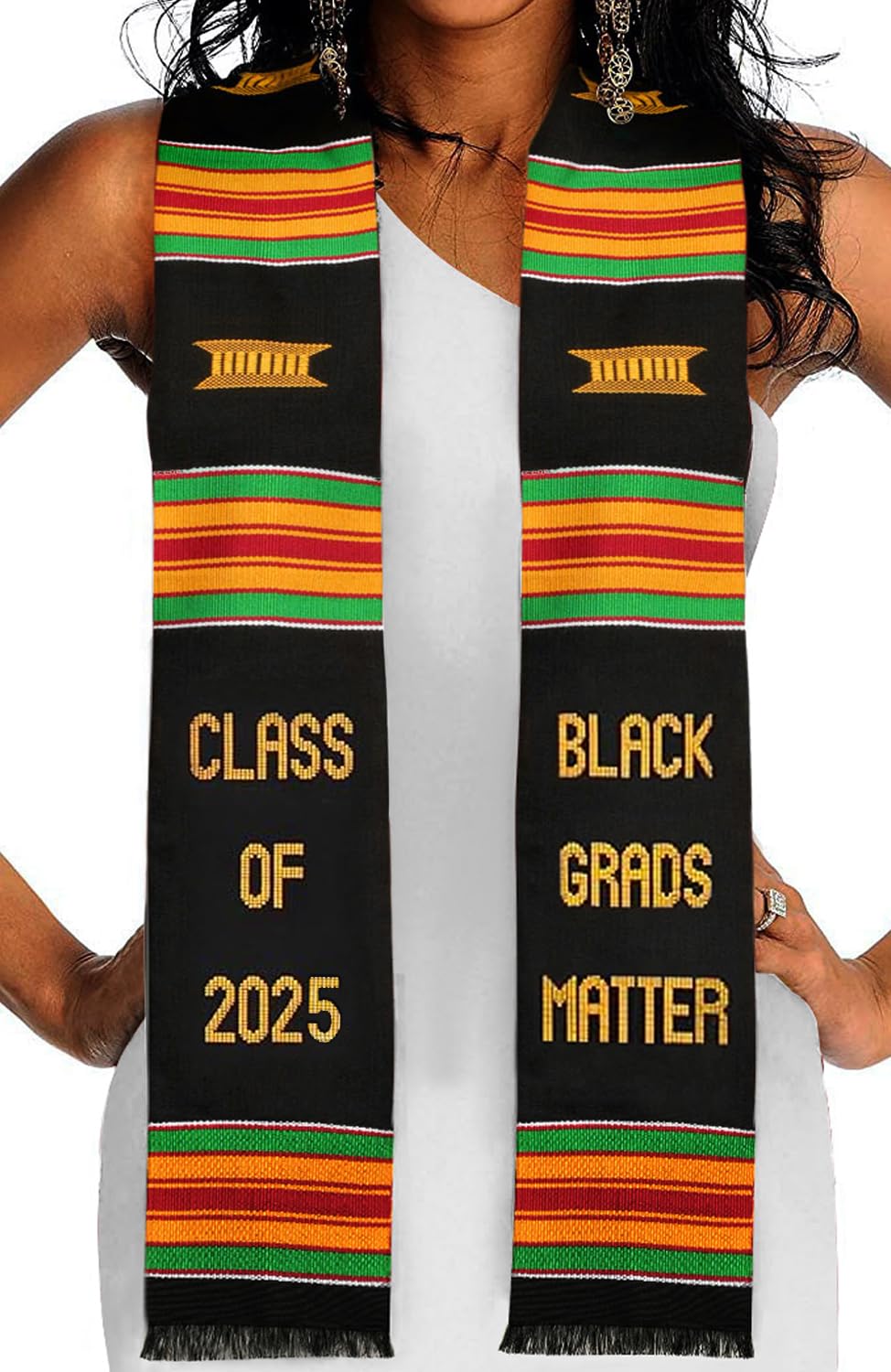 Kwabla's Black Grads Matter Stole 2025 | Authentic Kente Graduation Stole for Class of 2025 | African Heritage Graduation Accessory - Perfect for Commencement Ceremonies & Cultural Celebrations