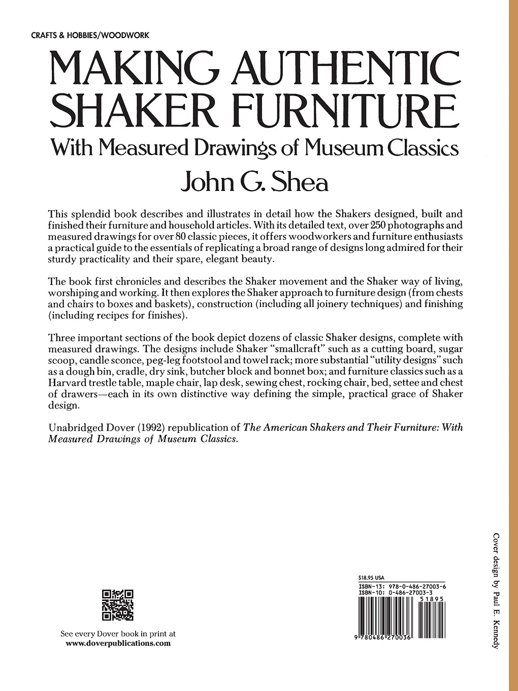 Authentic Shaker Furniture Making Guide: Step-by-Step with Museum-Quality Measured Drawings | Dover Woodworking Book for DIY Projects & Home Decor