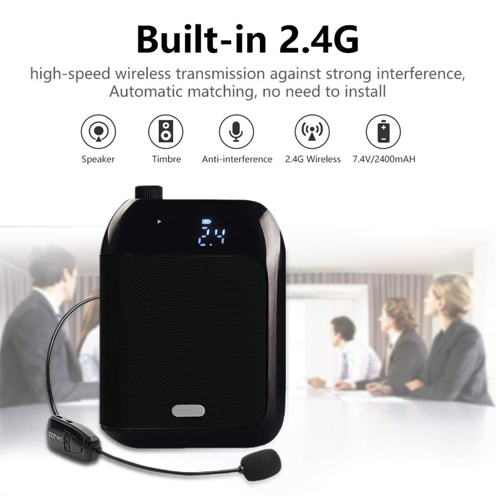 2.4G Wireless Voice Amplifier with Waistband Headset - Portable Microphone for Teachers, Coaches, Tour Guides & Sales Promoters - Ideal for Classroom, Gym, Outdoor Tours & Presentations (Black)