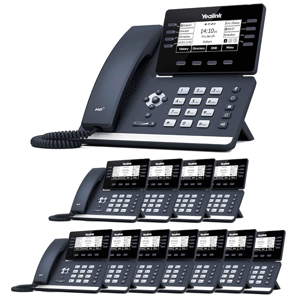 Yealink SIP-T53W Business VoIP Phone System - 12-Pack Bundle with Voicemail, Auto Attendant, Call Recording & 1-Year Free TWAComm.com Service | Ideal for Office, Remote Work & Call Centers