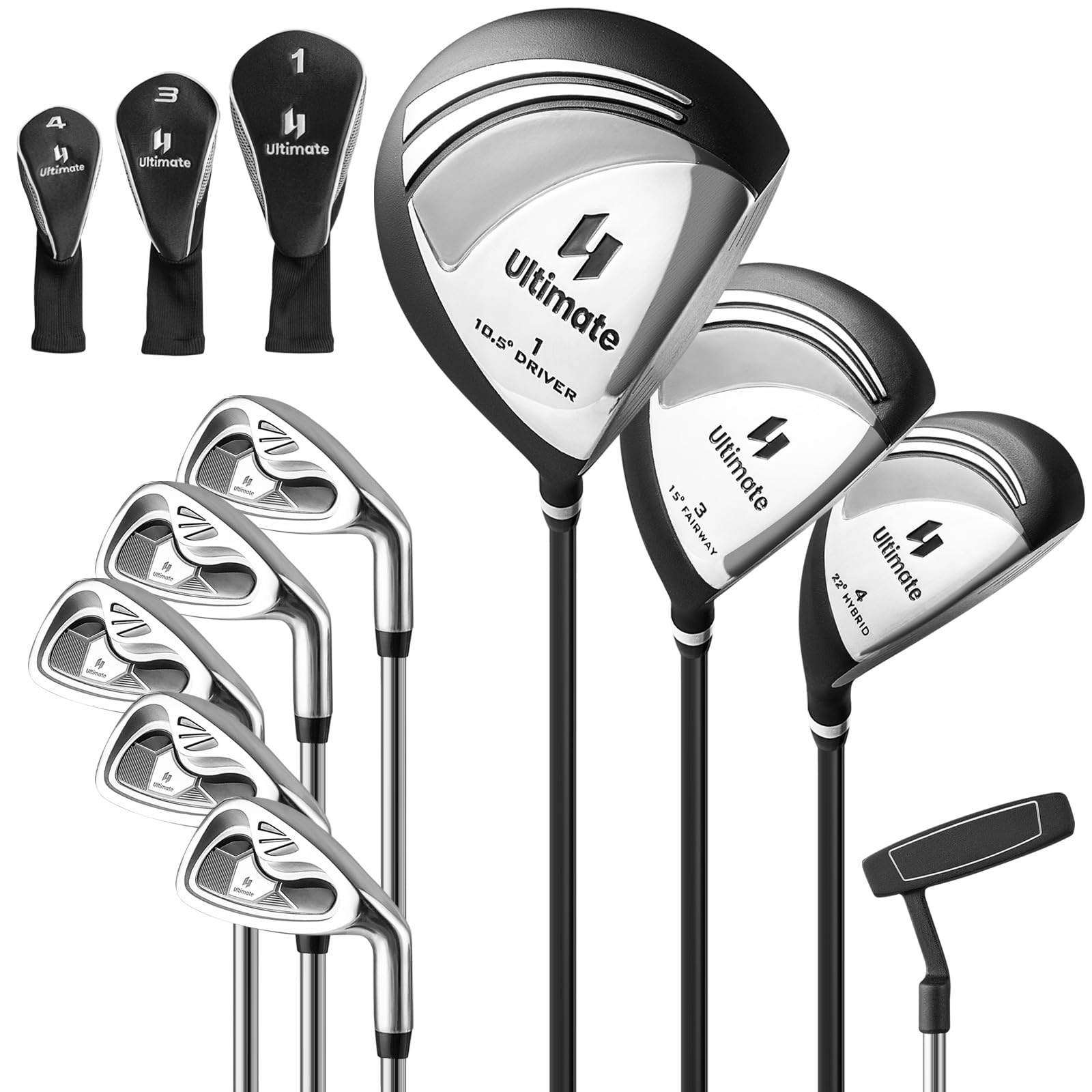 GYMAX Complete 12/14-Piece Right-Handed Golf Club Set for Men - Includes #1 Driver, #3 Fairway Wood, #4 Hybrid, 6-9 Irons, Pitching Wedge, Putter & Headcovers - Perfect for Beginners & Intermediate Golfers on the Course or Driving Range
