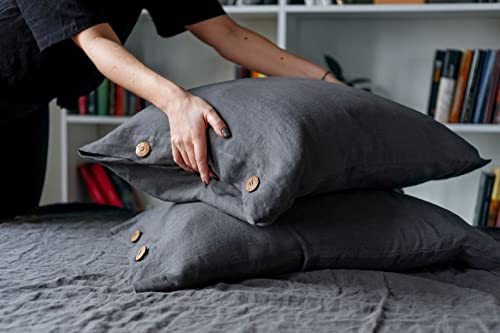 Premium Charcoal Gray Cotton Bedding Set - 3 Piece Washed Cotton Duvet Cover & Pillowcases - Soft Queen Size Bedding Set for Cozy Sleep & Stylish Bedroom Decor
