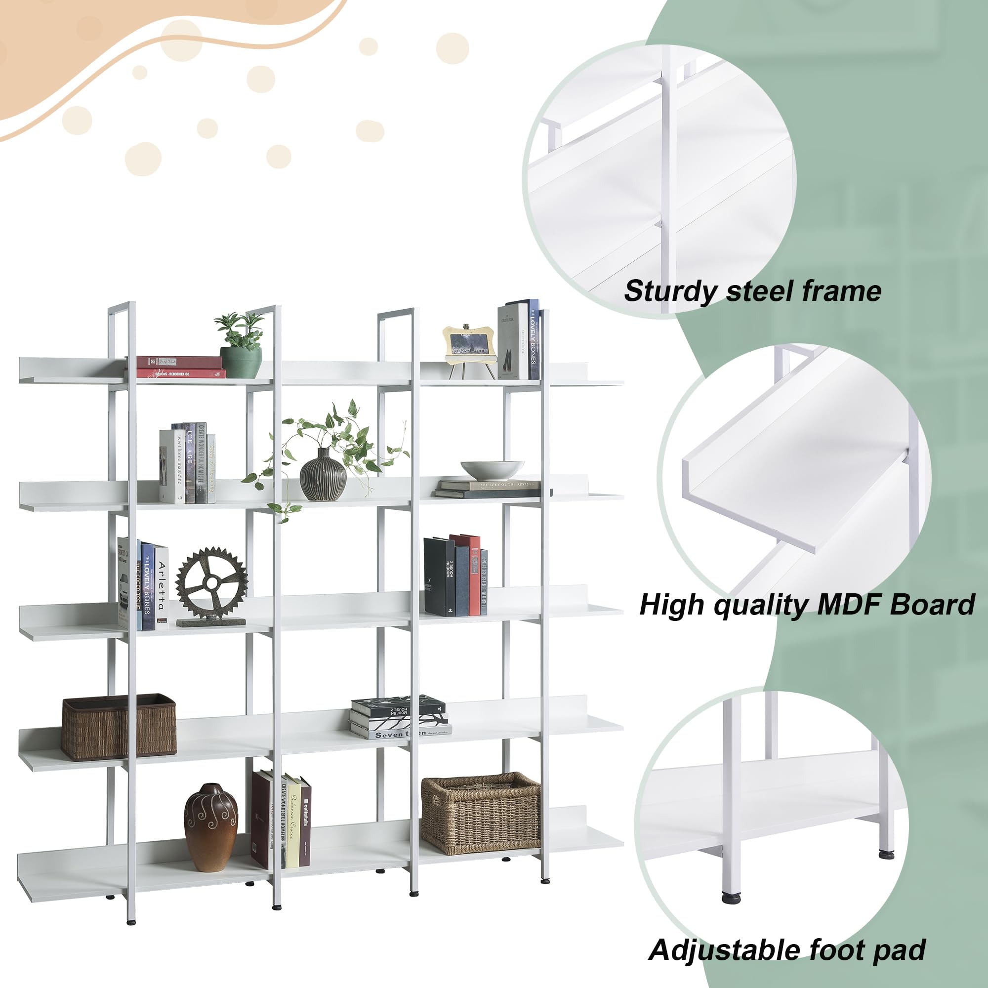 Merax 5-Tier White Bookshelf - Modern Wooden Bookcase & Storage Shelf for Study, Home Office, Living Room - Perfect for Organizing Books, Decor & Office Supplies