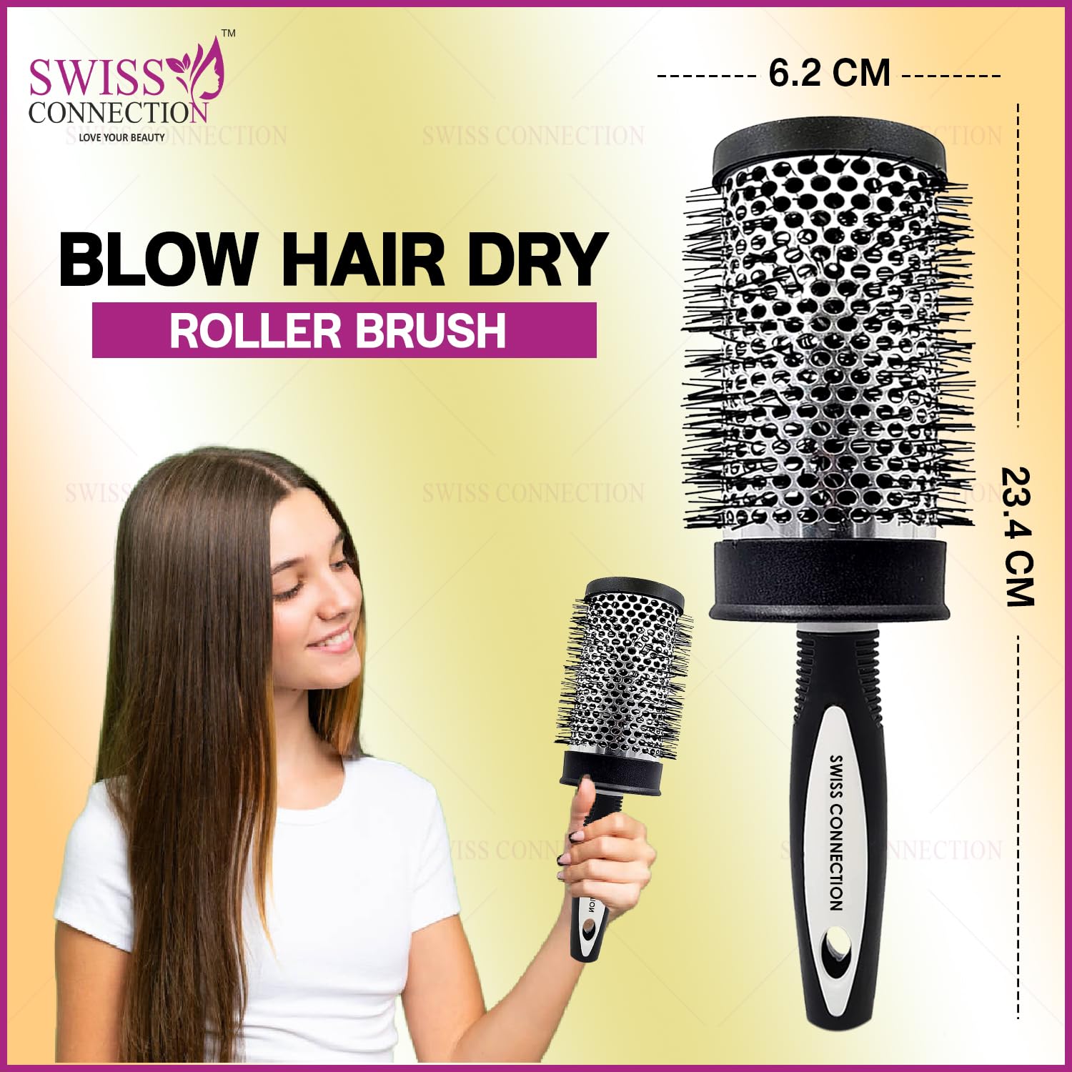 Swiss Connection Blow Dryer Hair Brush - Professional Styling Tool for Smoothing, Curling & Volumizing Hair | Lightweight & Durable for Wet & Dry Hair | Perfect for Men & Women at Home or Salon (1 Pack)