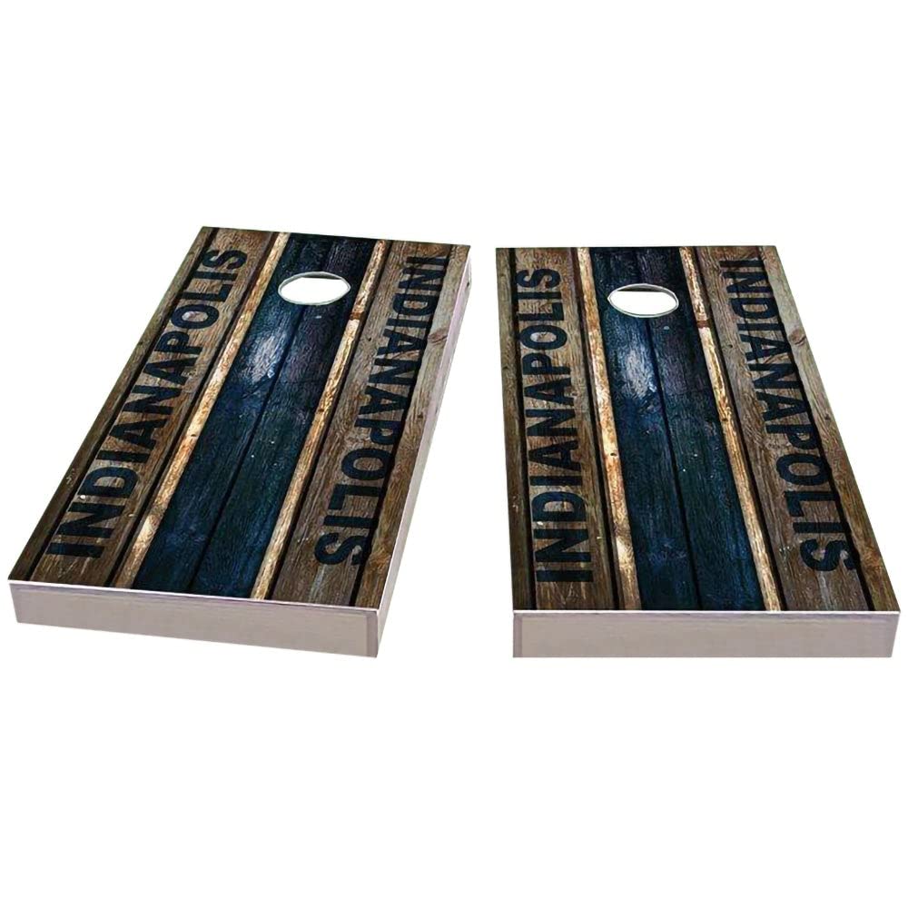 Skip's Garage Indianapolis City Themed Cornhole Boards Set - Regulation Size Bean Bag Toss Game with 8 Bags & Accessories - Perfect for Tailgating, Backyard Parties & Outdoor Events