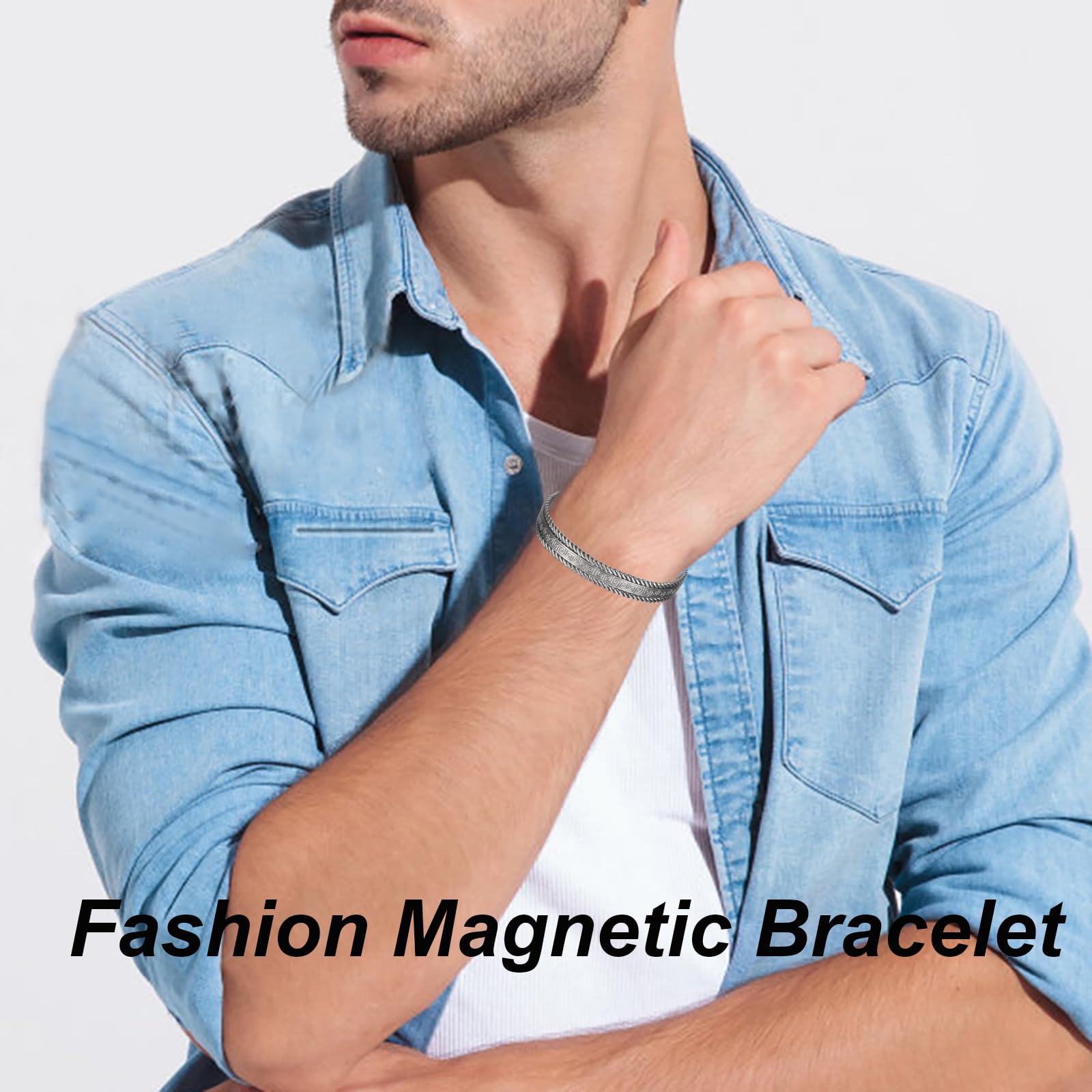 6.69in Pure Copper Adjustable Magnetic Bracelet for Men & Women - Retro Fashion Silver Jewelry Gift for Arthritis Pain Relief & Wellness (2047s) - Perfect for Daily Wear, Yoga, Meditation & Gifting