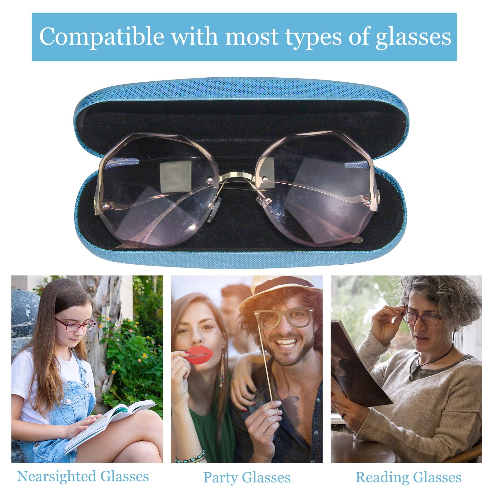 3 Piece Hard Shell Glasses Case Set - Durable Protective Eyeglass Holder with Microfiber Cleaning Cloth for Women & Men | Travel, Office & Home Use for Reading Glasses, Sunglasses & Prescription Eyeglasses