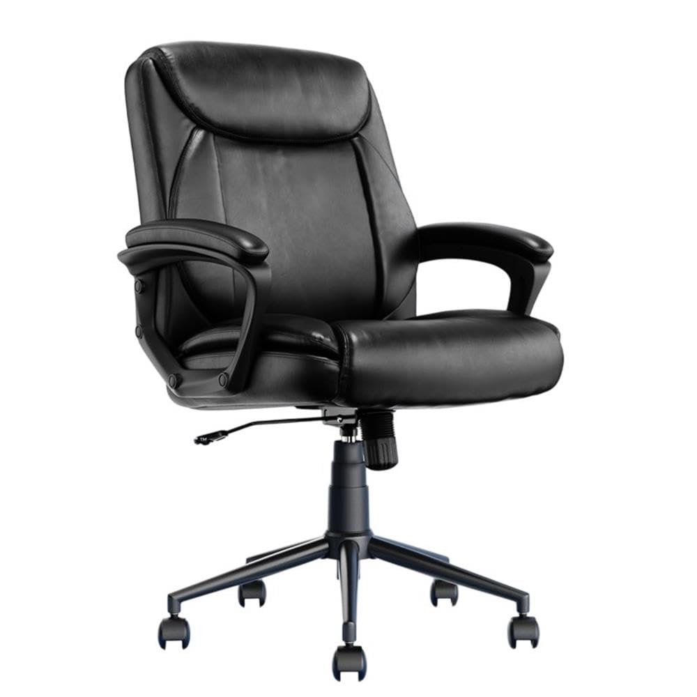 Transform 1.0 Ergonomic Mid Back Office Chair - Bonded Leather Black - Comfortable Desk Chair for Home & Office Workspace, Gaming, and Long Hours Sitting