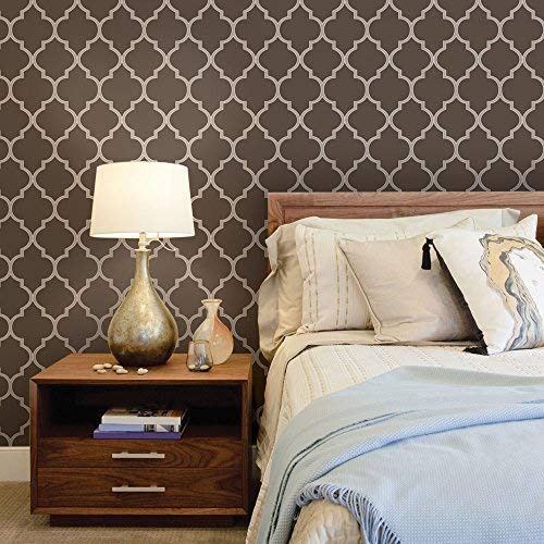 Simple Shapes Moroccan Wallpaper - Chocolate Brown - 2 ft x 9 ft - Peel and Stick Wallpaper for Bedroom, Living Room, or Office Decor