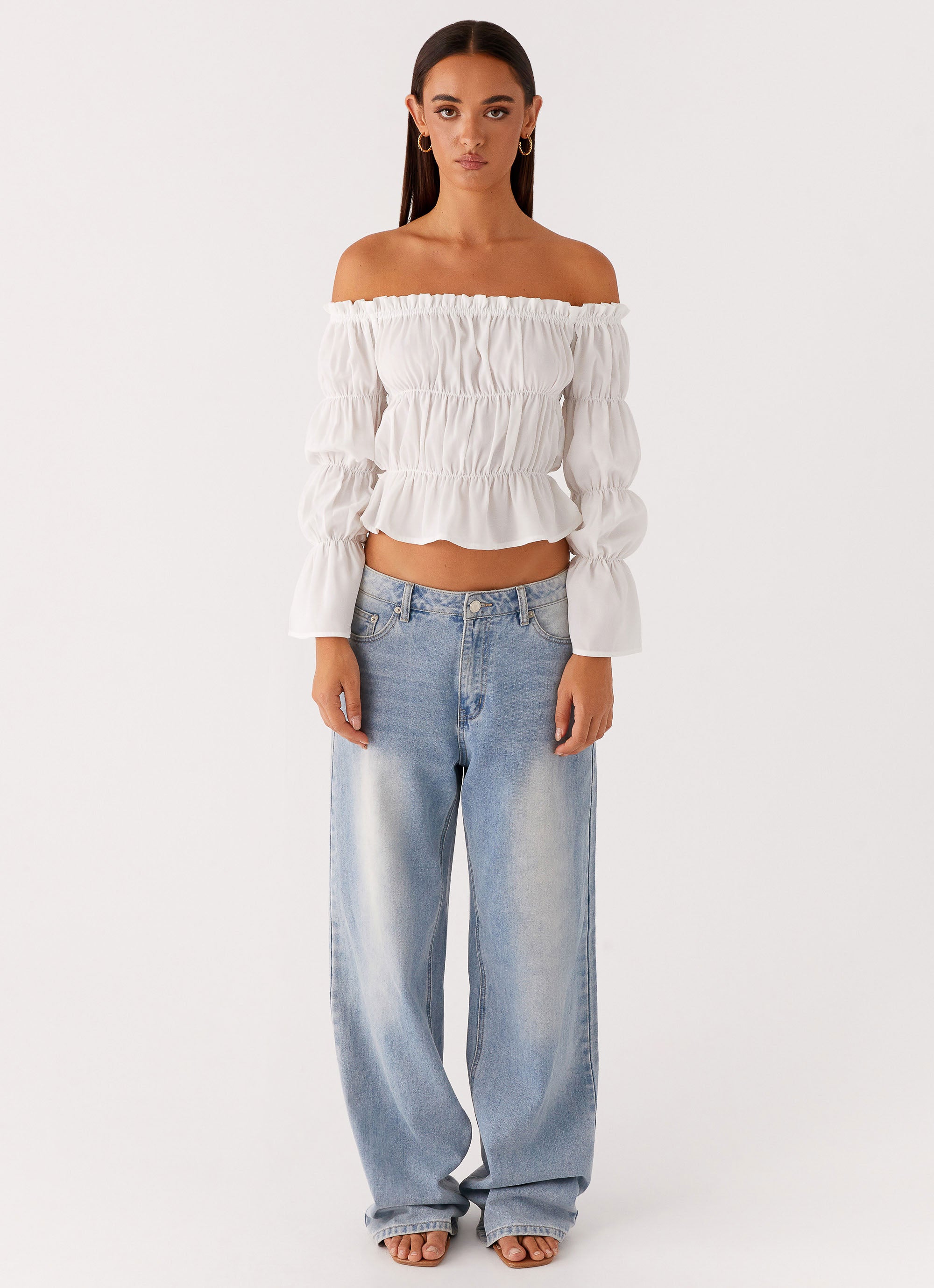 Imara Ruched Long Sleeve Tops for Women - Elegant Ivory Blouse for Casual & Party Wear | Office Outfit, Date Night, Special Occasions
