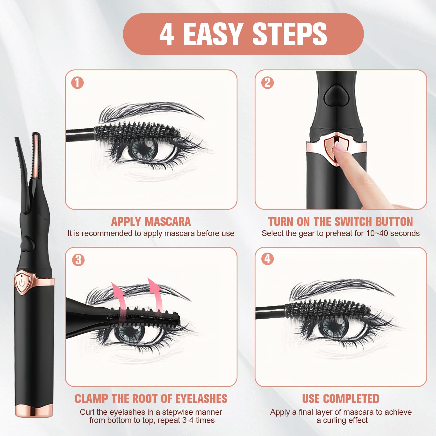 USB Rechargeable Heated Eyelash Curler - Mini Electric Lash Curling Tool for Women, Portable Travel-Friendly Makeup Accessory with Fast Heating Technology - Perfect for Home, Travel & Professional Makeup (White)