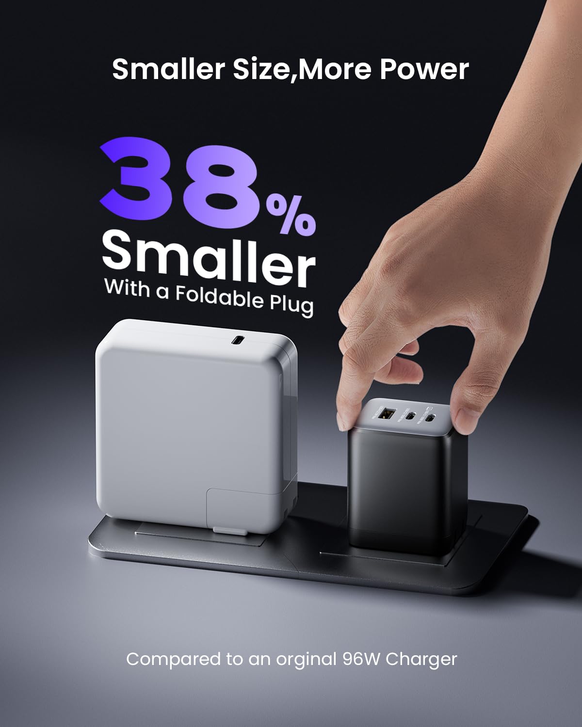 100W USB C GaN Fast Charger Block, 3-Port Compact Foldable Wall Charger for MacBook Pro/Air, Dell XPS, iPad Pro, iPhone 15/14/13, Galaxy S25/S24 - Perfect for Travel, Office & Home Charging Multiple Devices Simultaneously