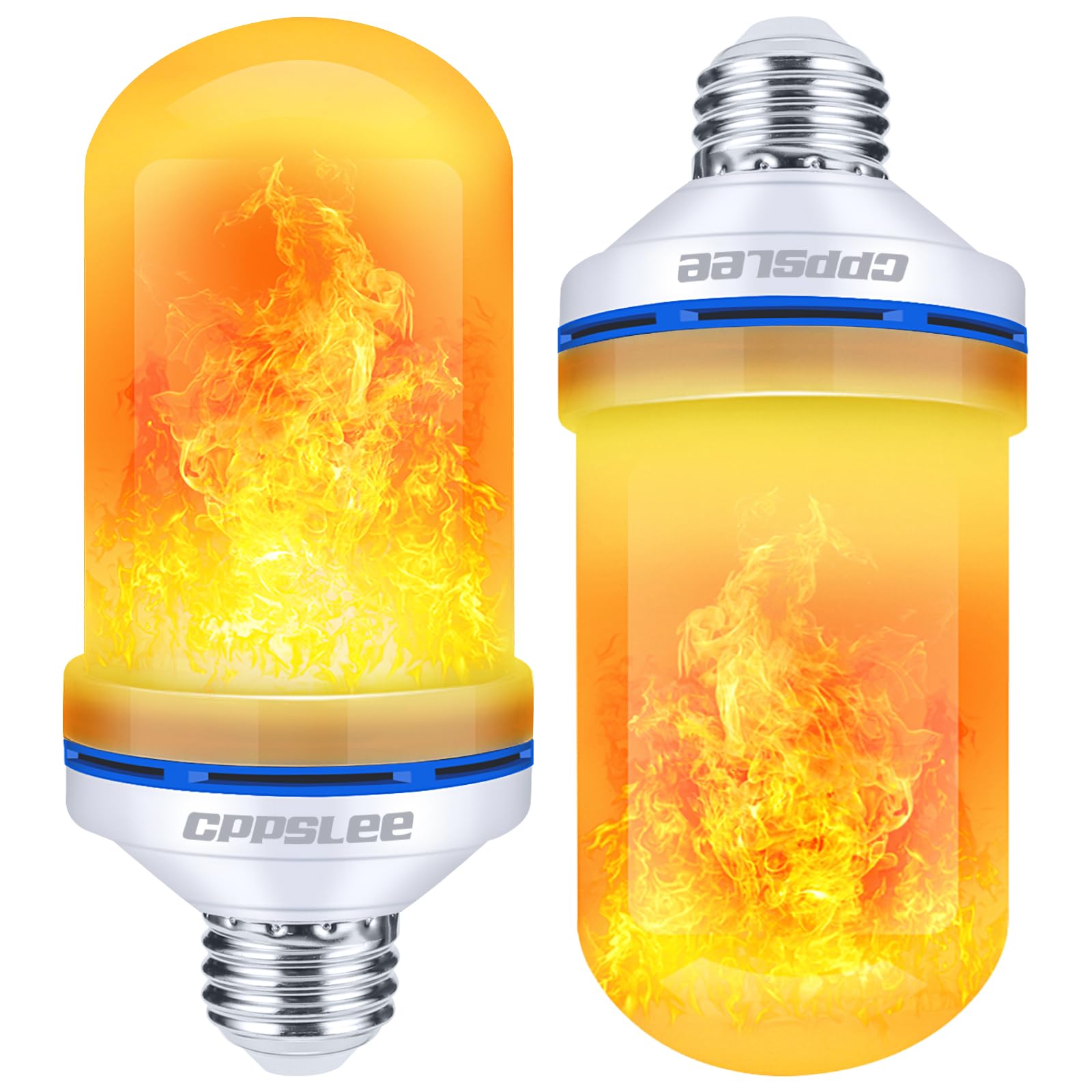 CPPSLEE LED Flame Light Bulbs - 4 Modes Flickering Fire Effect Bulbs with E26 Base - Perfect for Halloween, Christmas, Patio, Outdoor & Indoor Decor (Yellow, 2 Pack) - Create Cozy Fireplace Ambiance for Parties, Weddings & Home Decoration