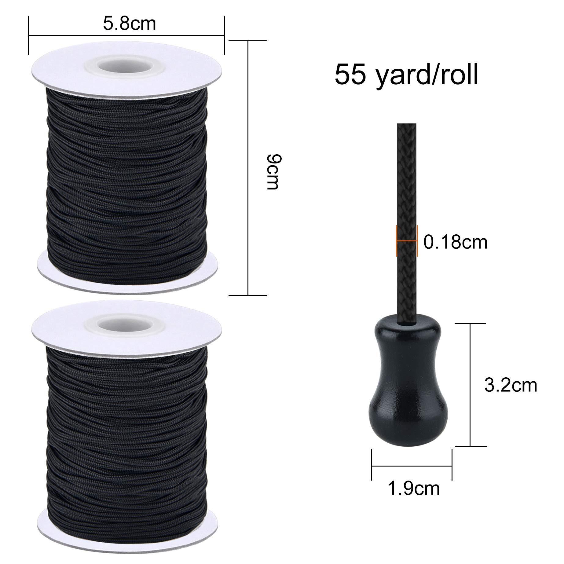 2 Roll Braided Nylon Lift Shade Cord with Wood Pendants - 55 Yards 1.8mm Replacement Blind String for Window Blinds, Roman Shades, DIY Crafts & Gardening - Perfect for Home Decor, Plant Support & Handmade Projects