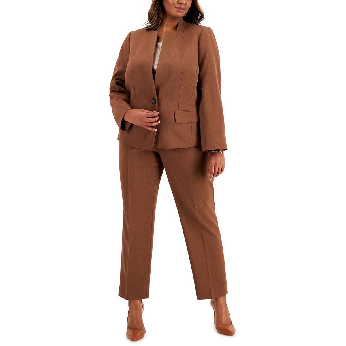 Le Suit Women's Crepe 1 Button Blazer & Slim Fit Pants Set - Professional Office Wear for Business Women | Perfect for Work, Interviews & Formal Events