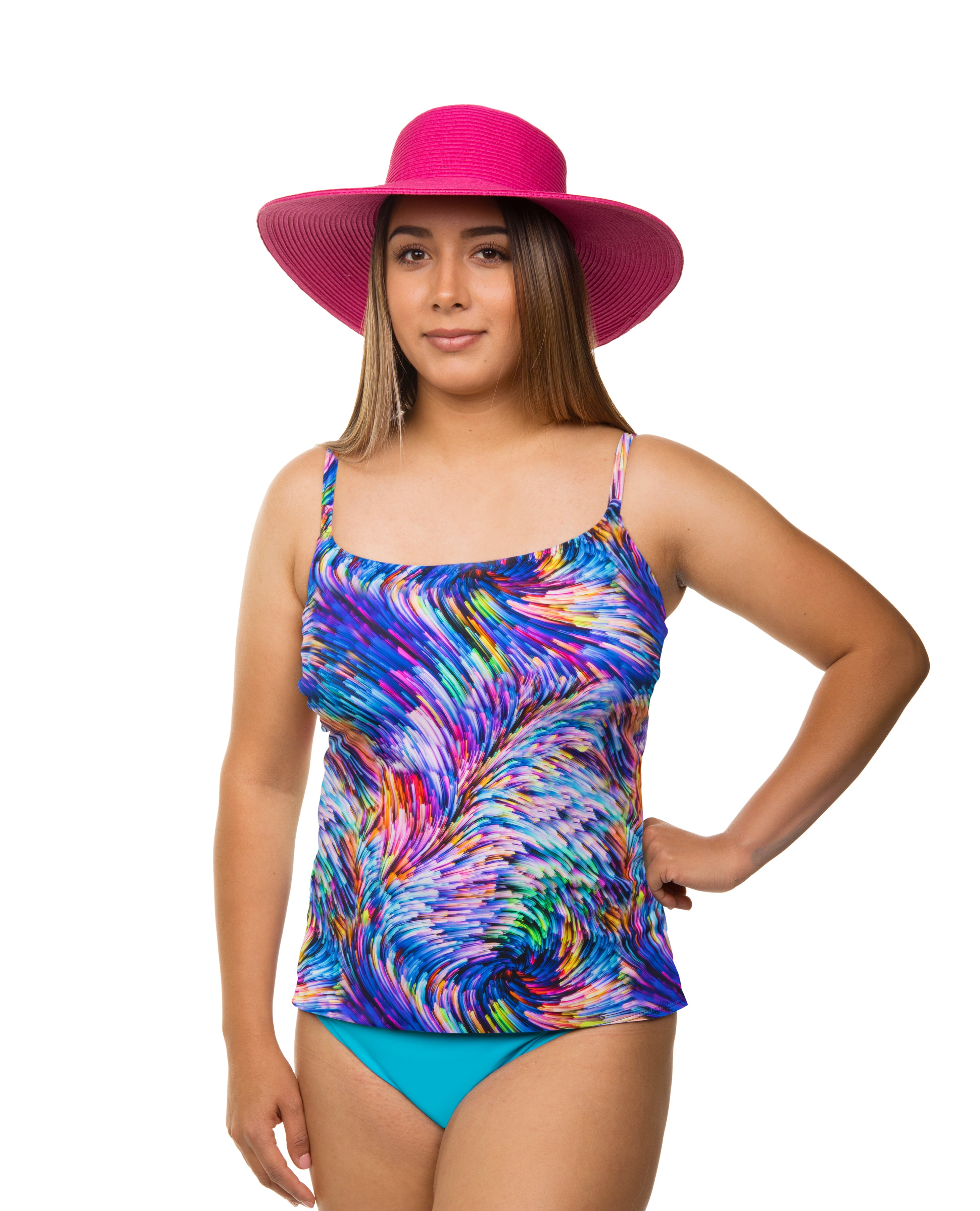 Rainbow Waves Lingerie Strap Tankini Swimsuit - Sexy Strappy Bikini Top for Women, Perfect for Beach, Pool, and Summer Vacation