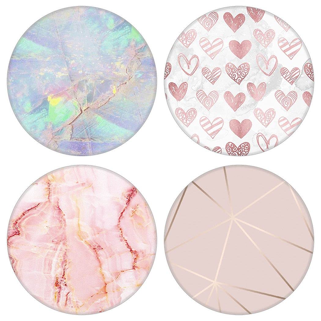 4 Pack Foldable Phone Grip Stand - Pink, White, Rose Gold, Marble for Smartphones - Perfect for Watching Videos & Selfies