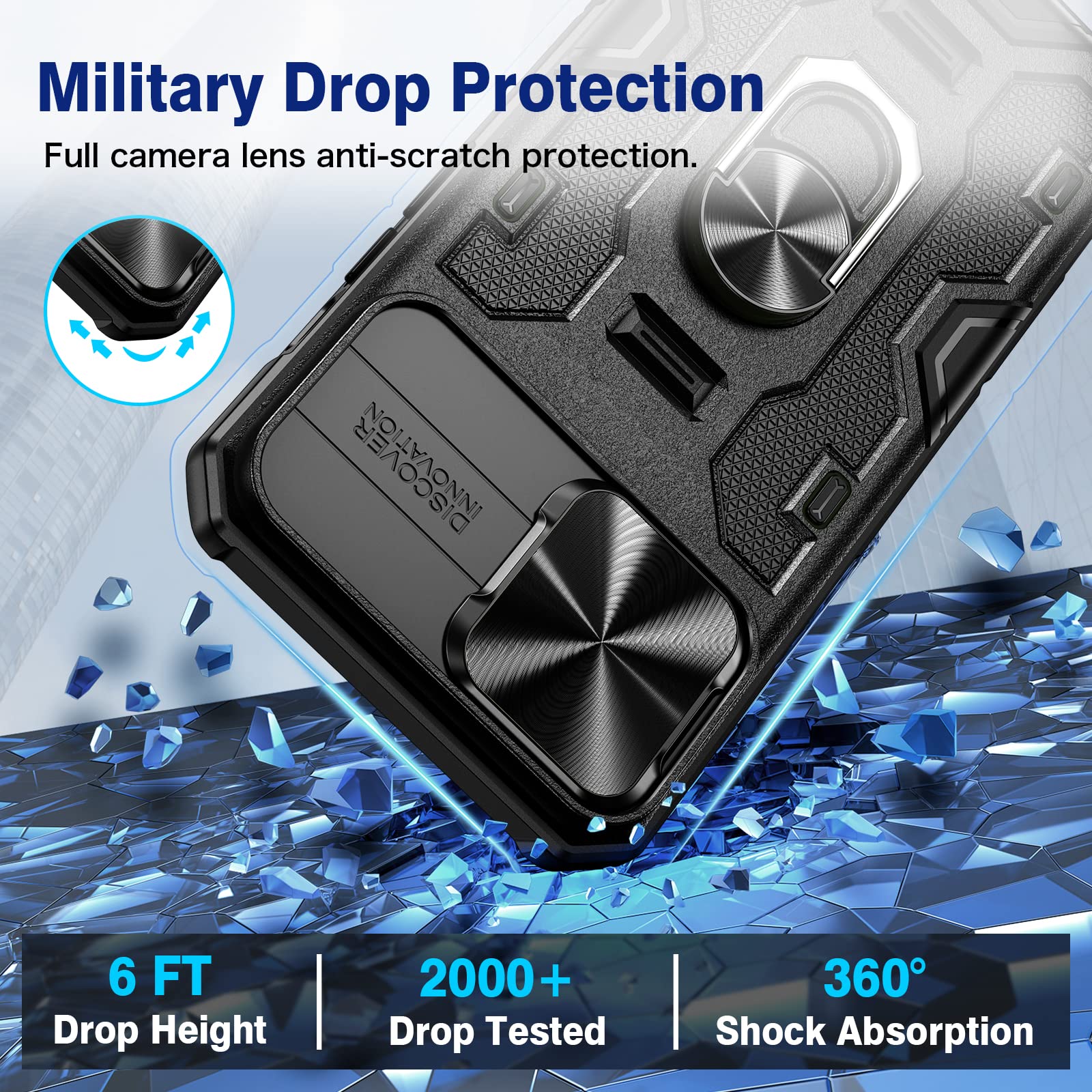 VEGO Armor Heavy Duty Military Grade Protective Case for iPhone 13 Pro Max & iPhone 12 Pro Max - Shockproof Stand, Slide Camera Cover, Rugged Holster & Magnetic Car Mount Holder - Charcoal Black - Perfect for Outdoor Adventures, Construction Work & Daily Protection