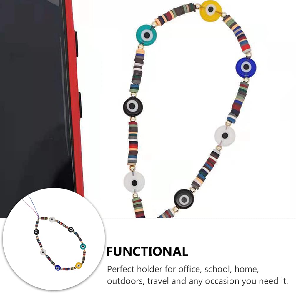 Evil Eye Phone Lanyard with Polymer Clay Beads - Y2K Boho Wrist Strap for Cell Phone, Demon Eye Keychain - Perfect for Festival, Rave, and Everyday Protection Accessory
