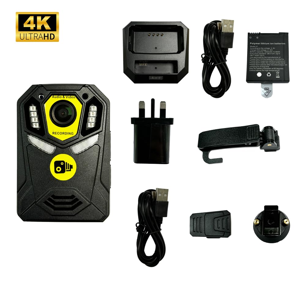 Defender 4K UHD Body Camera - 128GB Memory, Night Vision, WiFi & GPS | Professional 2160x3840 Resolution with EIS | Perfect for Law Enforcement, Security Guards & Outdoor Activities | Includes Quick-Release Shoulder Harness