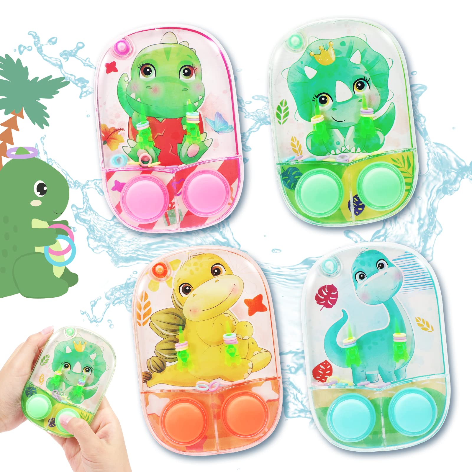 Dinosaur Water Ring Toss Game - 4 Pack Handheld Water Toys for Kids, Family Outdoor Pool Party Games, Stress Relief Travel Toys & Party Favors | Perfect for Beach, Backyard, Summer Fun & Birthday Gifts