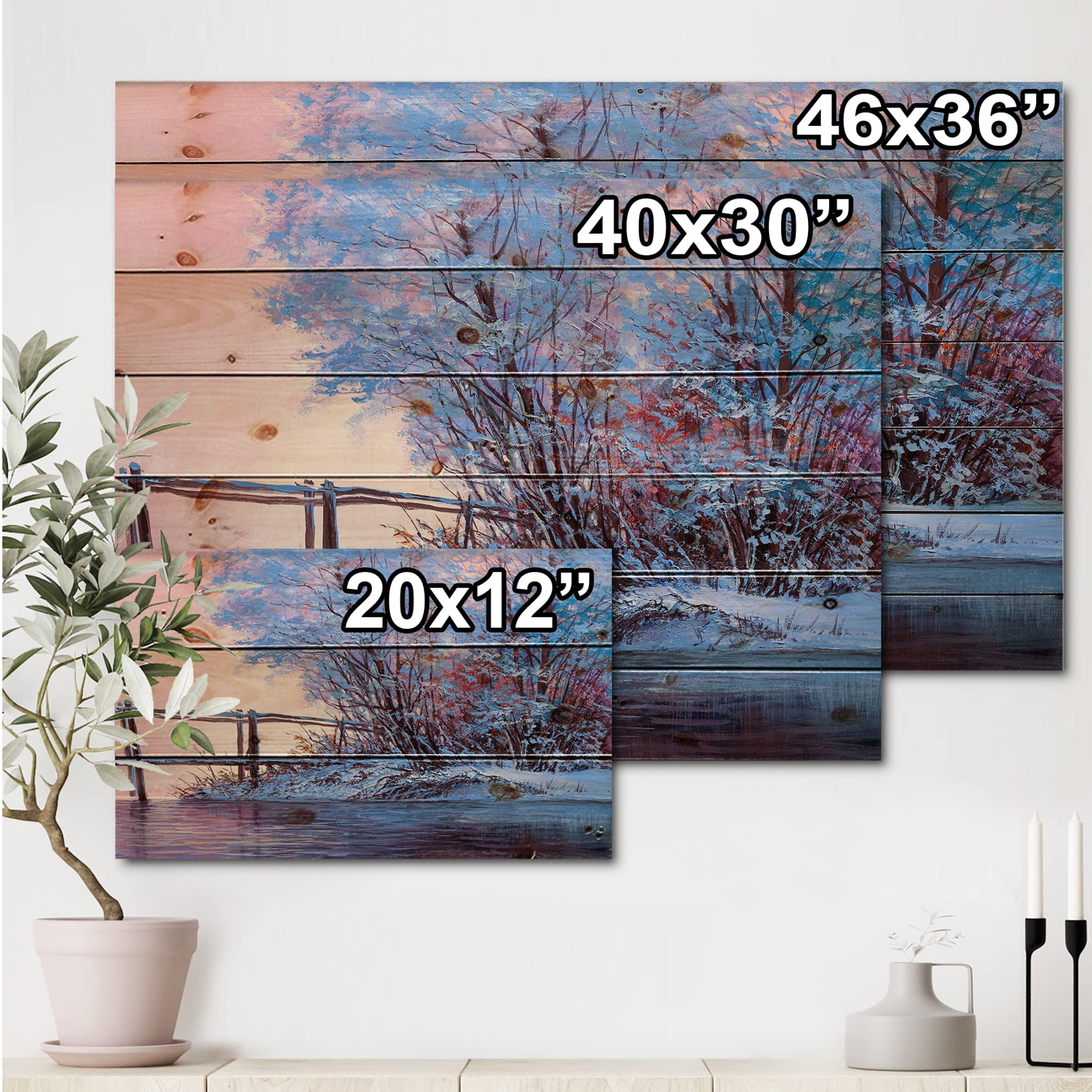 Winter Scenery Wood Wall Art - Lake House Decor for Living Room
