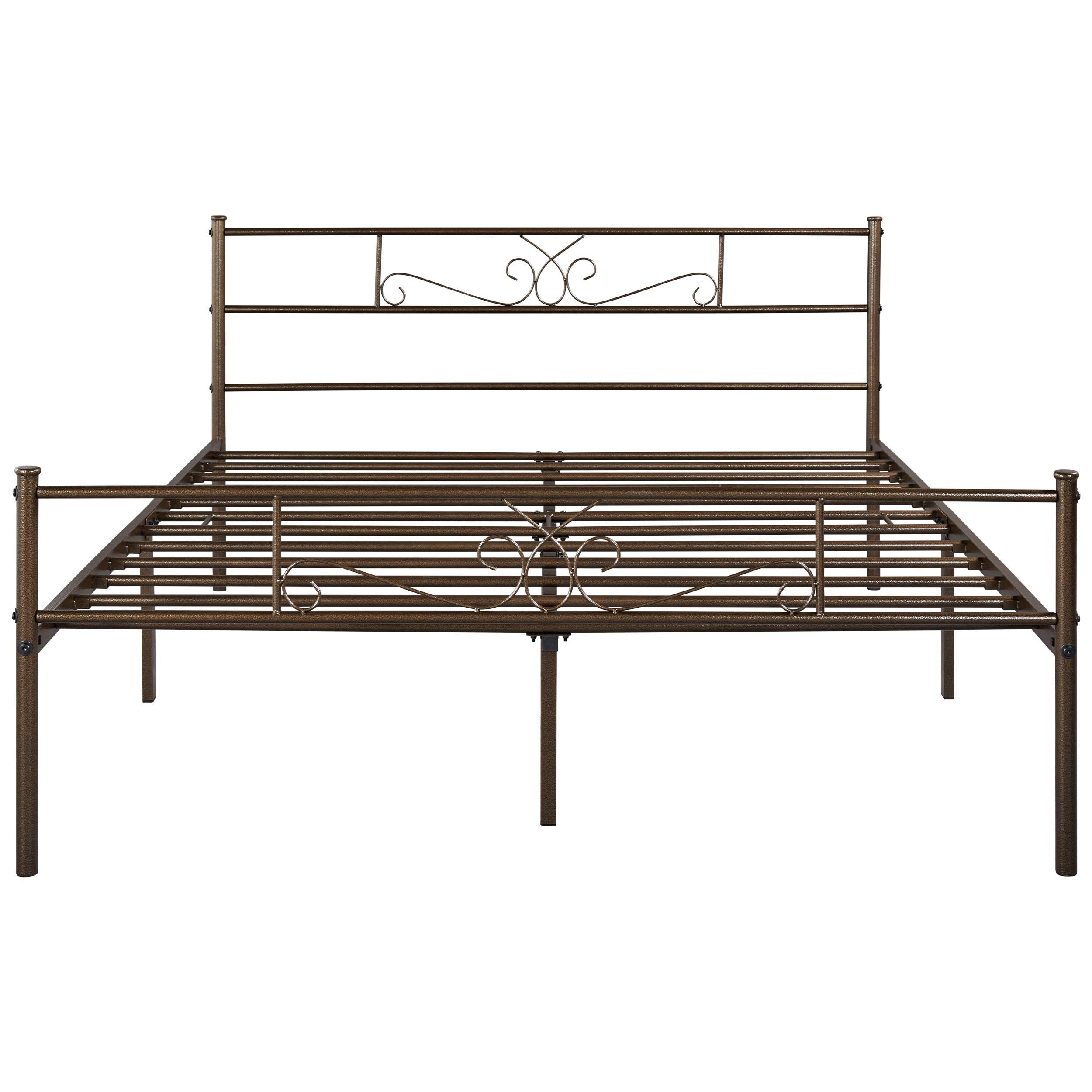 Topeakmart 13 Inch Full Size Bronze Classic Metal Bed Frame with Headboard - Sturdy Mattress Foundation, Platform Bed & Slatted Base for Bedroom, Guest Room or Dormitory