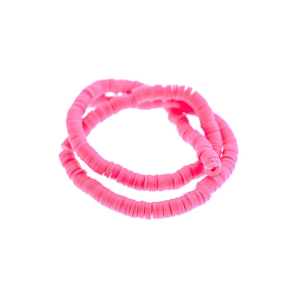 Neon Pink Heishi Polymer Clay Beads 6mm x 1mm - 320 Beads per Strand (BD162) - Perfect for DIY Jewelry Making, Bracelets, Necklaces & Craft Projects
