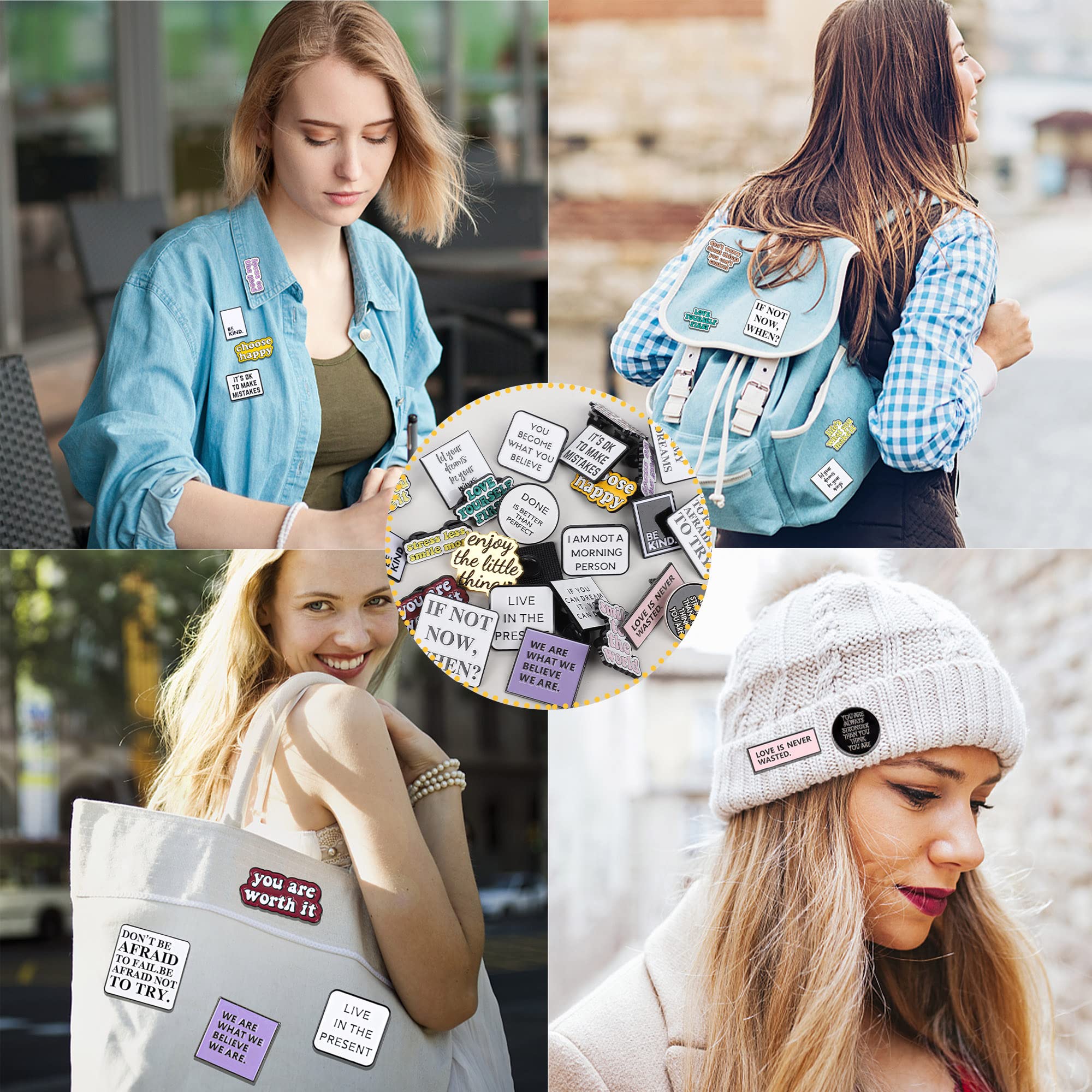 26 PCS Inspirational Enamel Pins Set - Motivational Quote Lapel Badges with Storage Bag for Backpacks, Jackets, Hats & Gifts | Positive Saying Brooches for Students, Teachers, Coworkers & Friends