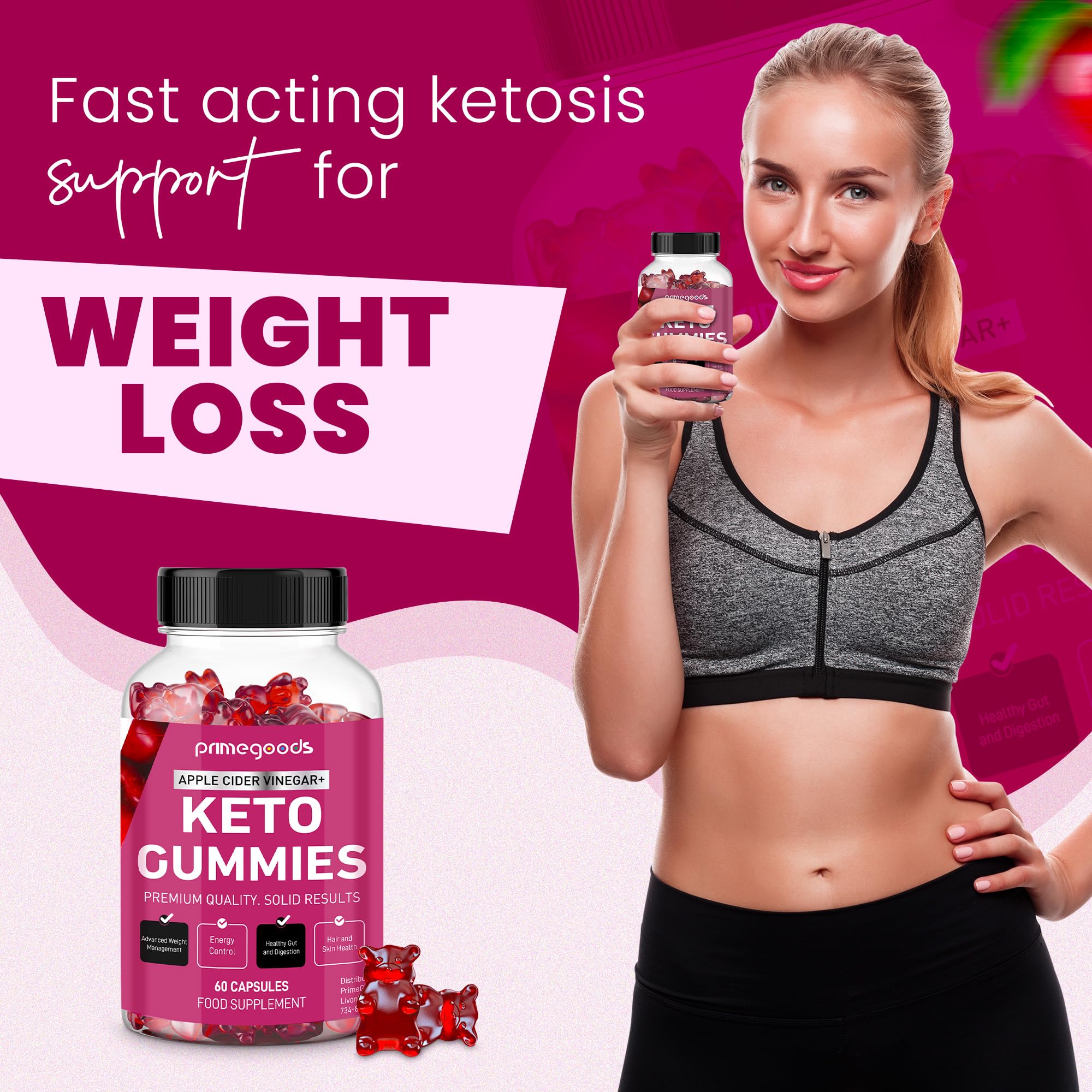 Keto ACV Gummies with Apple Cider Vinegar - Weight Loss & Fat Burning Supplement for Women & Men - Supports Energy Boost, Digestion & Bloating Relief - Natural Ingredients with Vitamin B6, B12, Pomegranate & Beet Root - Perfect for Keto Diet & Healthy Lifestyle