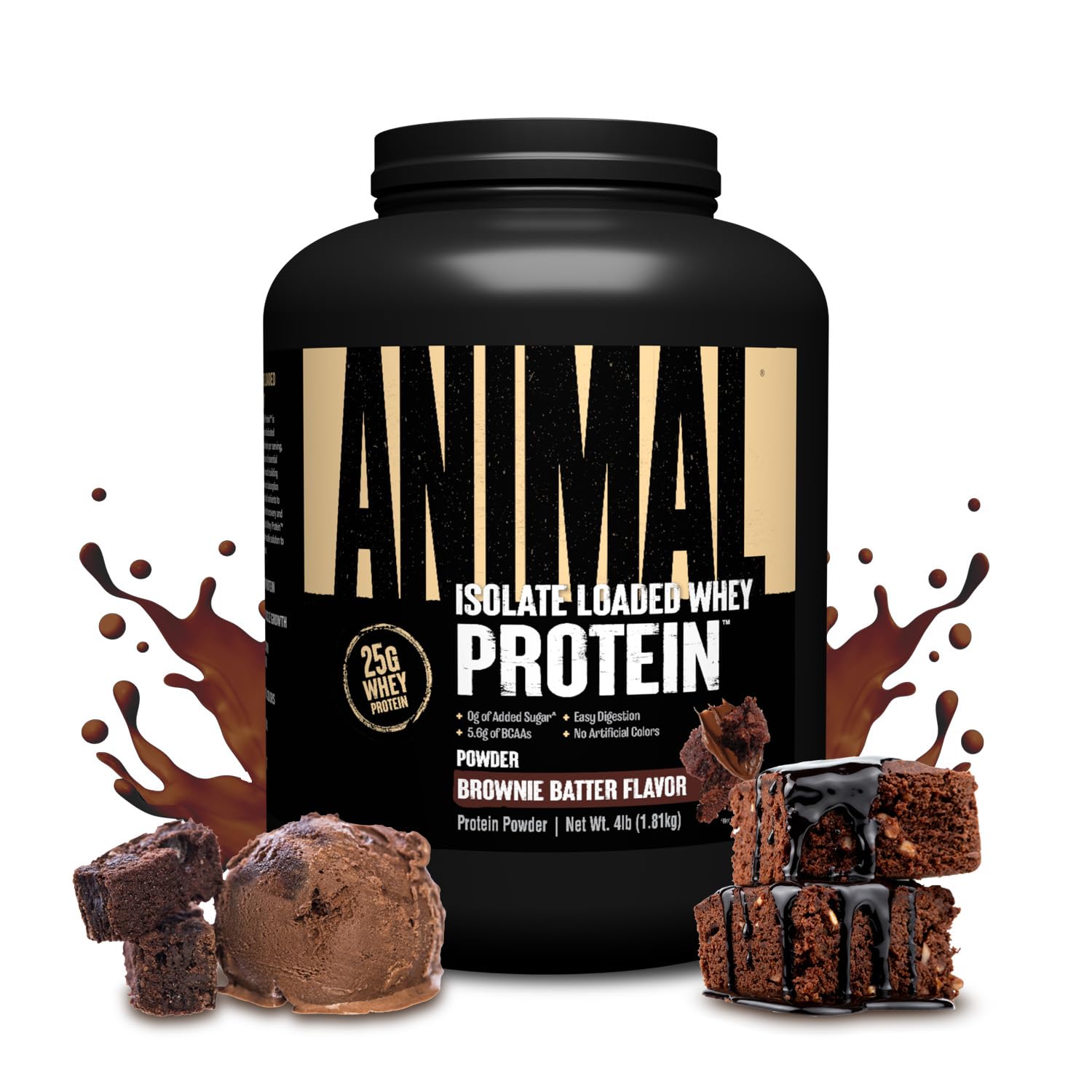 Animal Whey Isolate Protein Powder - 25g Protein for Pre & Post Workout Muscle Building & Recovery with Digestive Enzymes - Low Sugar, Great Taste Brownie Batter Flavor (4 lbs) - Ideal for Gym, Fitness & Weight Training for Men & Women