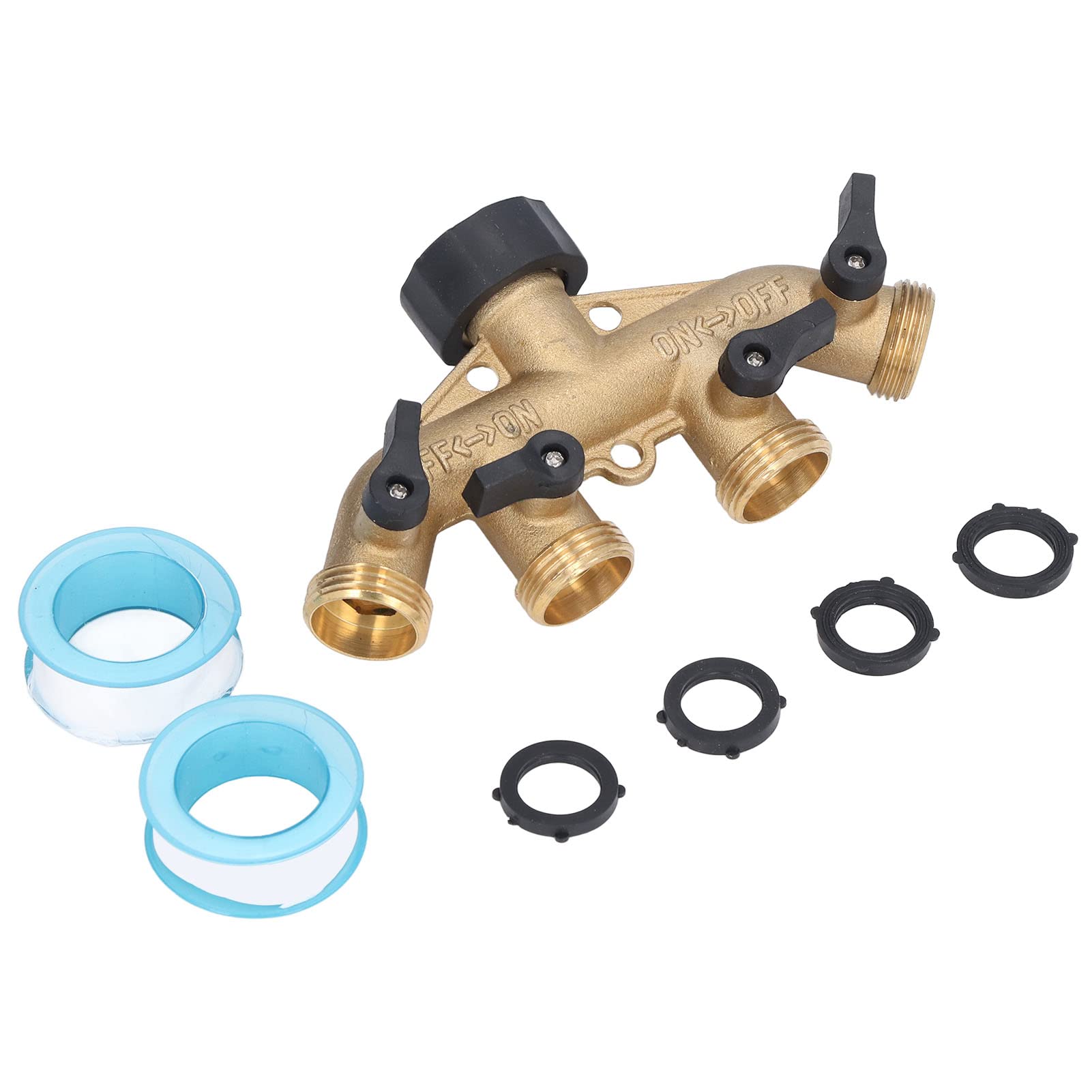 4-Way Garden Hose Splitter with 4 Valves - Heavy Duty 34 Inch Water Pipe Connector for Lawn Irrigation, Car Washing & Outdoor Watering