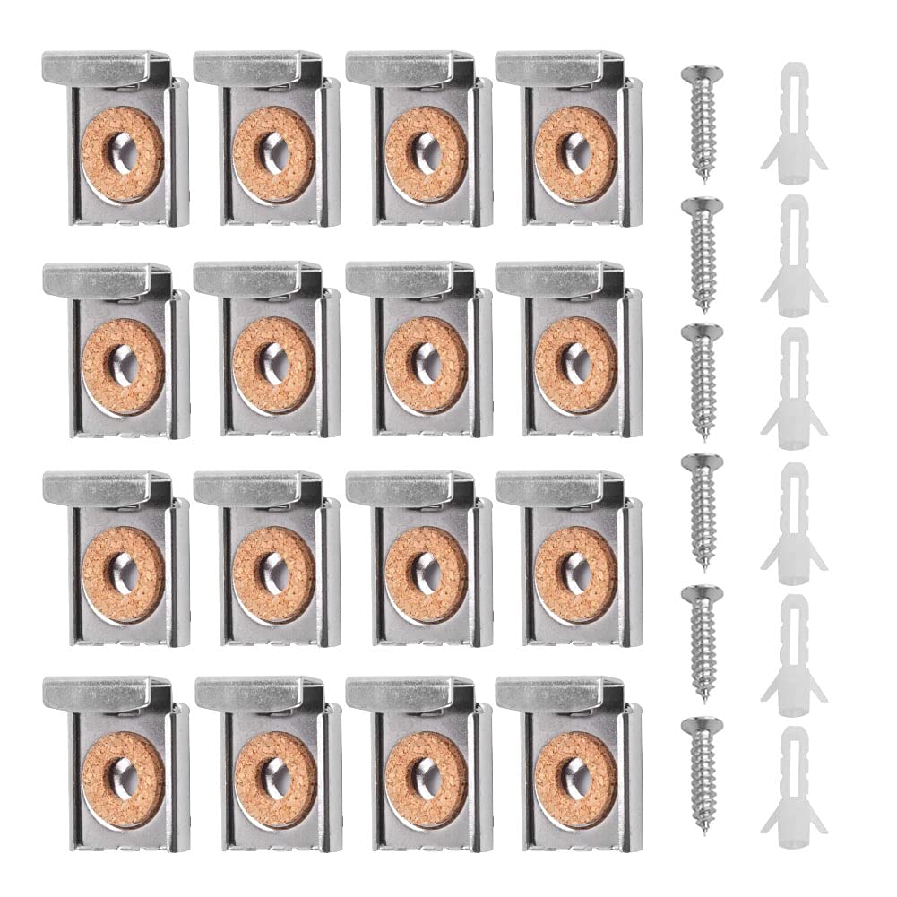 BOOHAO 16-Piece Spring Loaded Mirror Hanger Clips - Heavy Duty Unframed Mirror Mounting Kit with Screws & Wall Plugs - Perfect for Bathroom, Bedroom, and Gym Mirrors Installation
