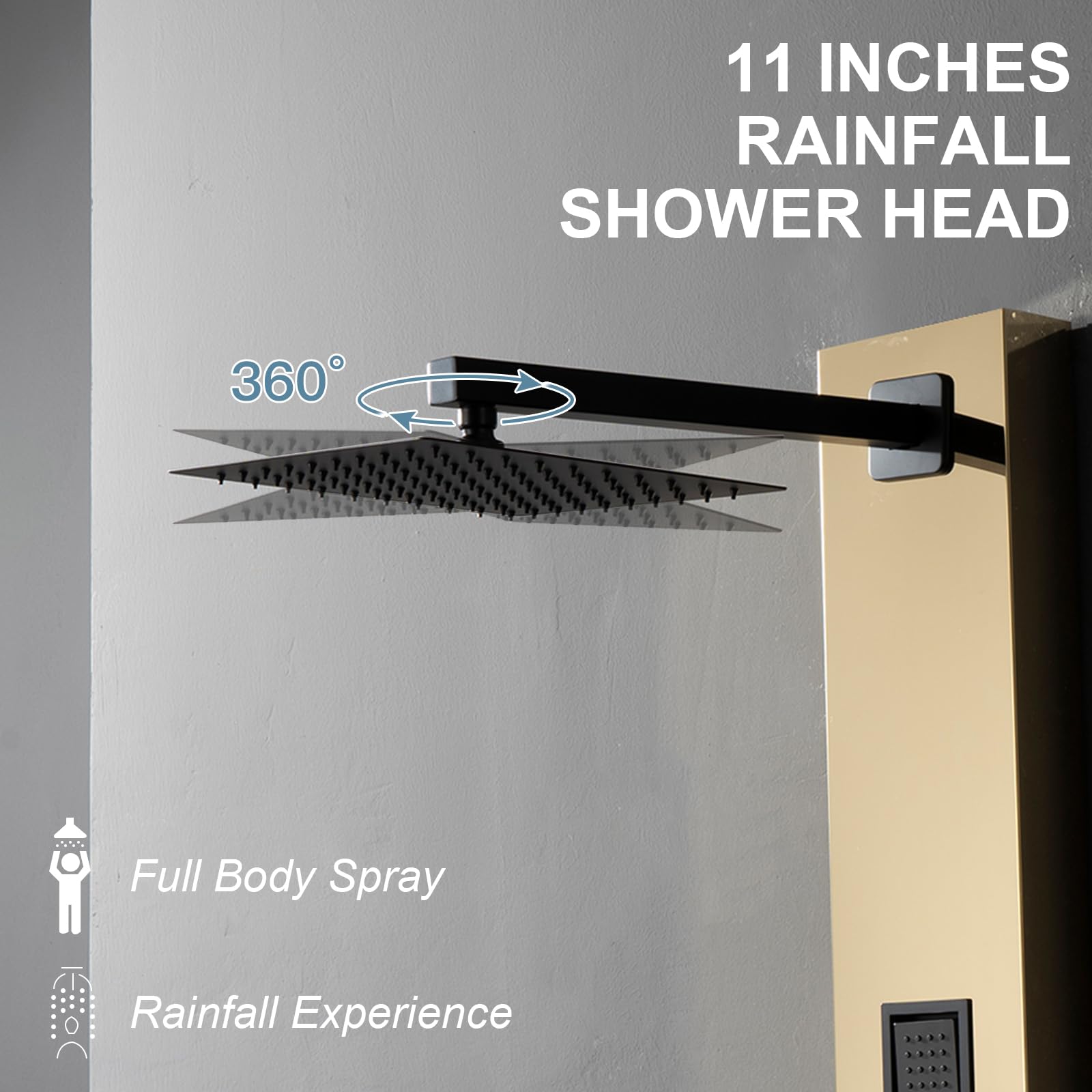 Homevacious Stainless Steel Shower Panel Tower System - Wall-Mounted Rainfall Shower Head with 4 Massage Jets, Handheld Shower & Tub Spout in Polished Gold | Luxury Bathroom Upgrade for Spa-Like Experience