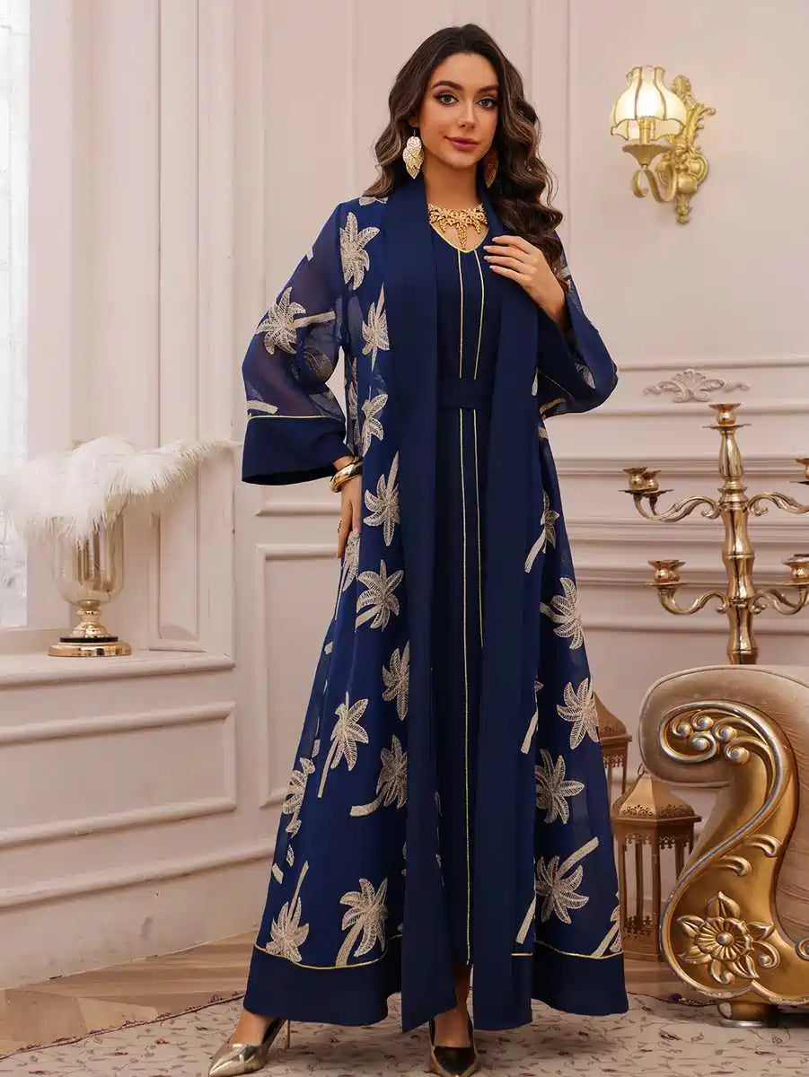 Urgarment 2 Piece Embroidered Eid Dress Set - Elegant Caftan Kaftan with Sleeveless Inner Dress #25481 | Perfect for Eid Celebrations, Weddings & Special Occasions
