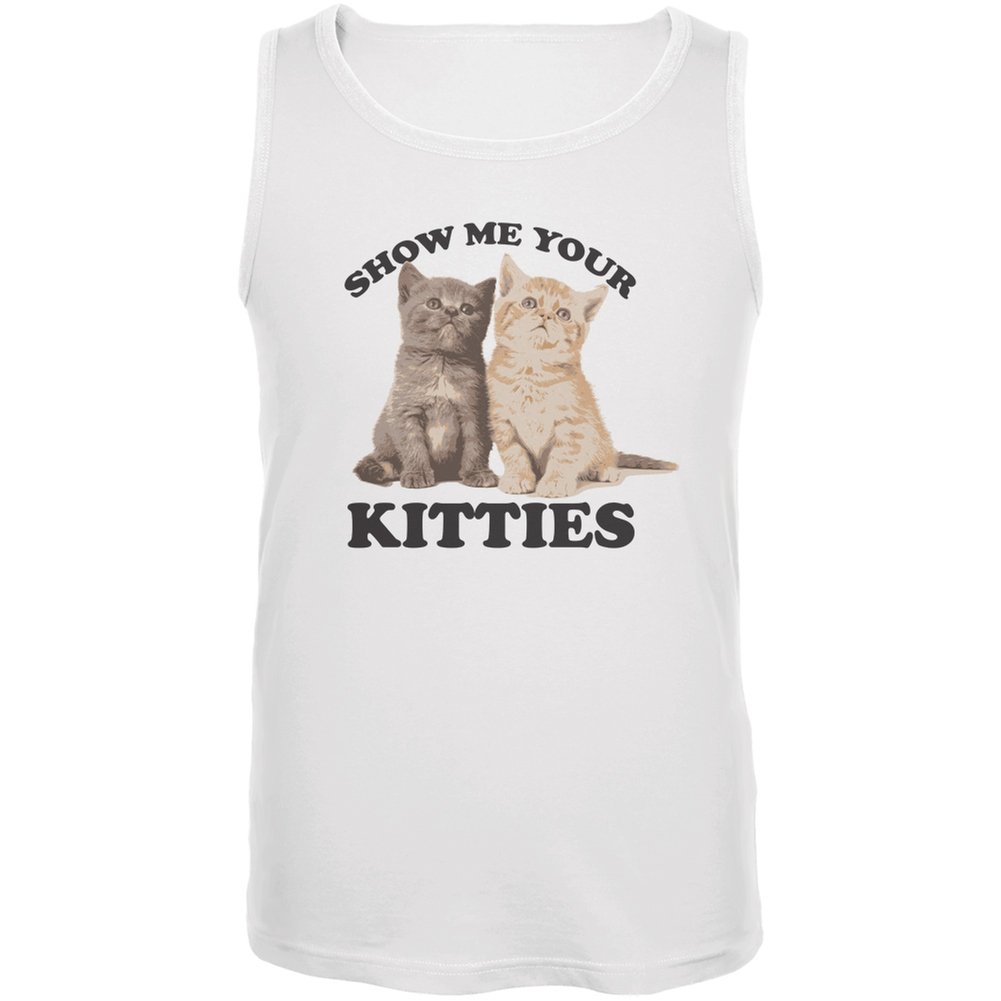 Animal World 'Show Me Your Kitties' Funny White Adult Tank Top for Women & Men - Perfect for Cat Lovers, Casual Wear, and Gift Giving