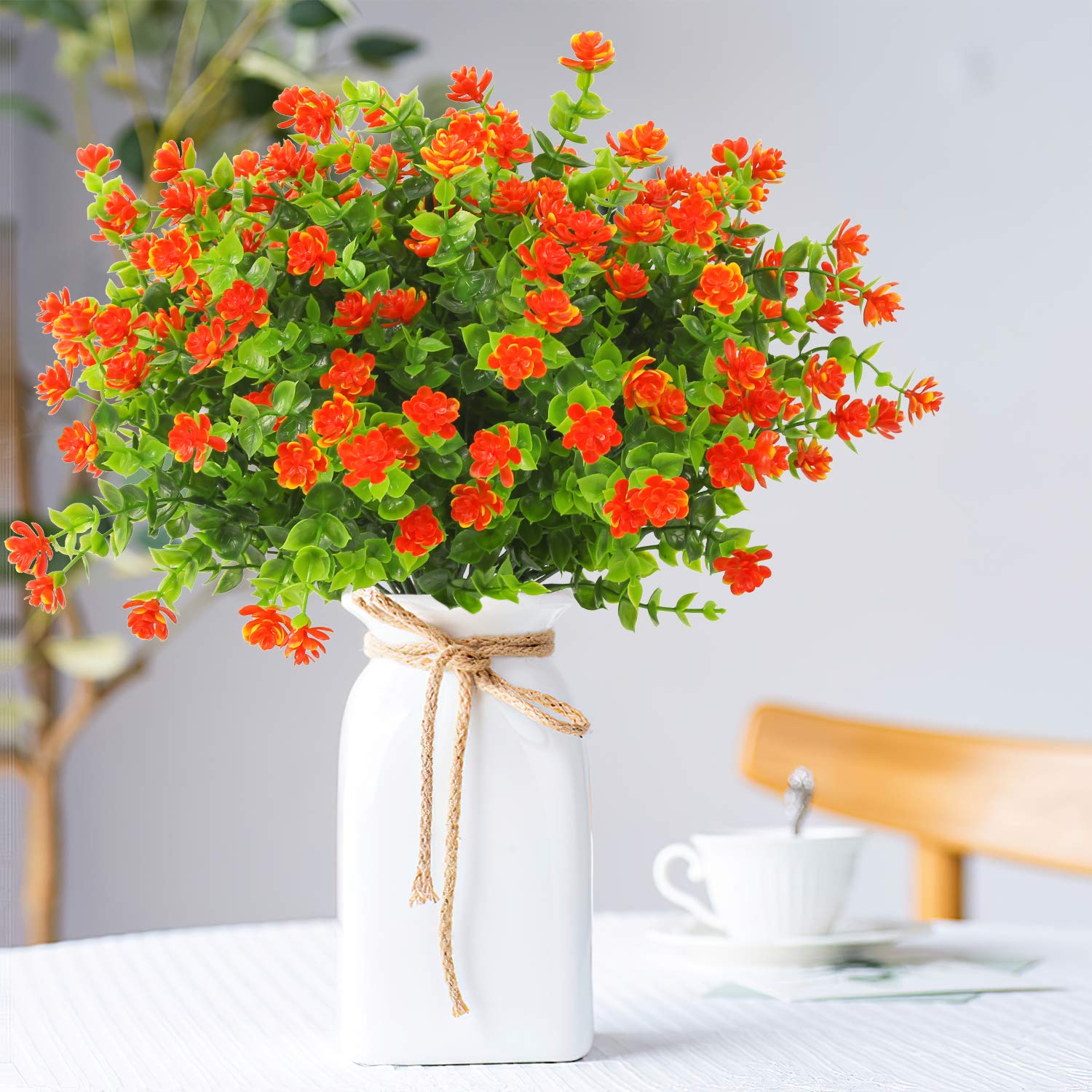 UV Resistant Artificial Flowers Outdoor - 20 Bundles Fake Plastic Flowers & Greenery Shrubs for Garden, Patio, Porch Decor (Orange Red) | All-Weather Faux Plants for Home, Wedding, and Commercial Decoration