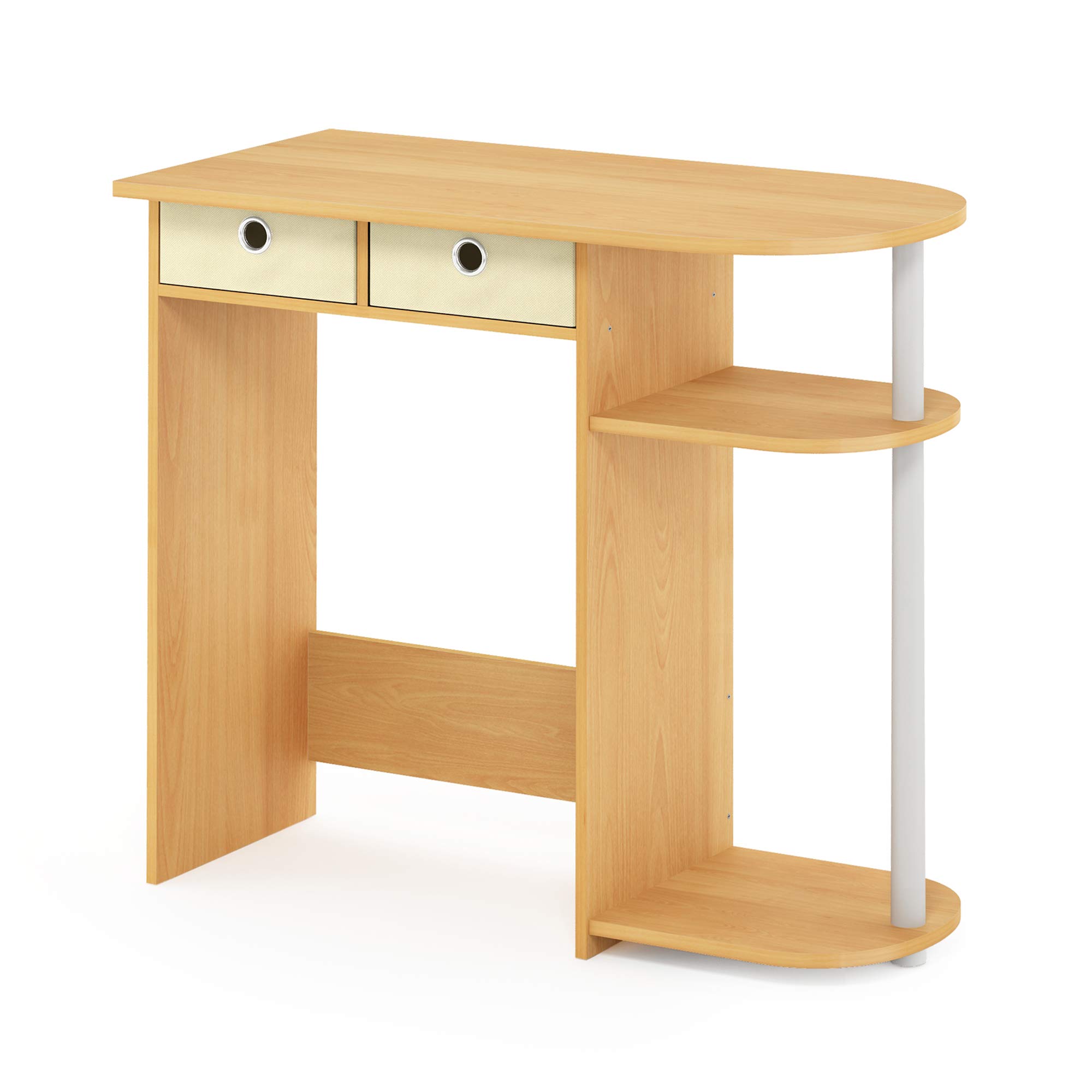 Eco-Friendly Laptop Desk with 2 Storage Drawers - Beech/Ivory/White Computer Table for Home Office & Small Spaces | Compact Workstation for Remote Work & Study