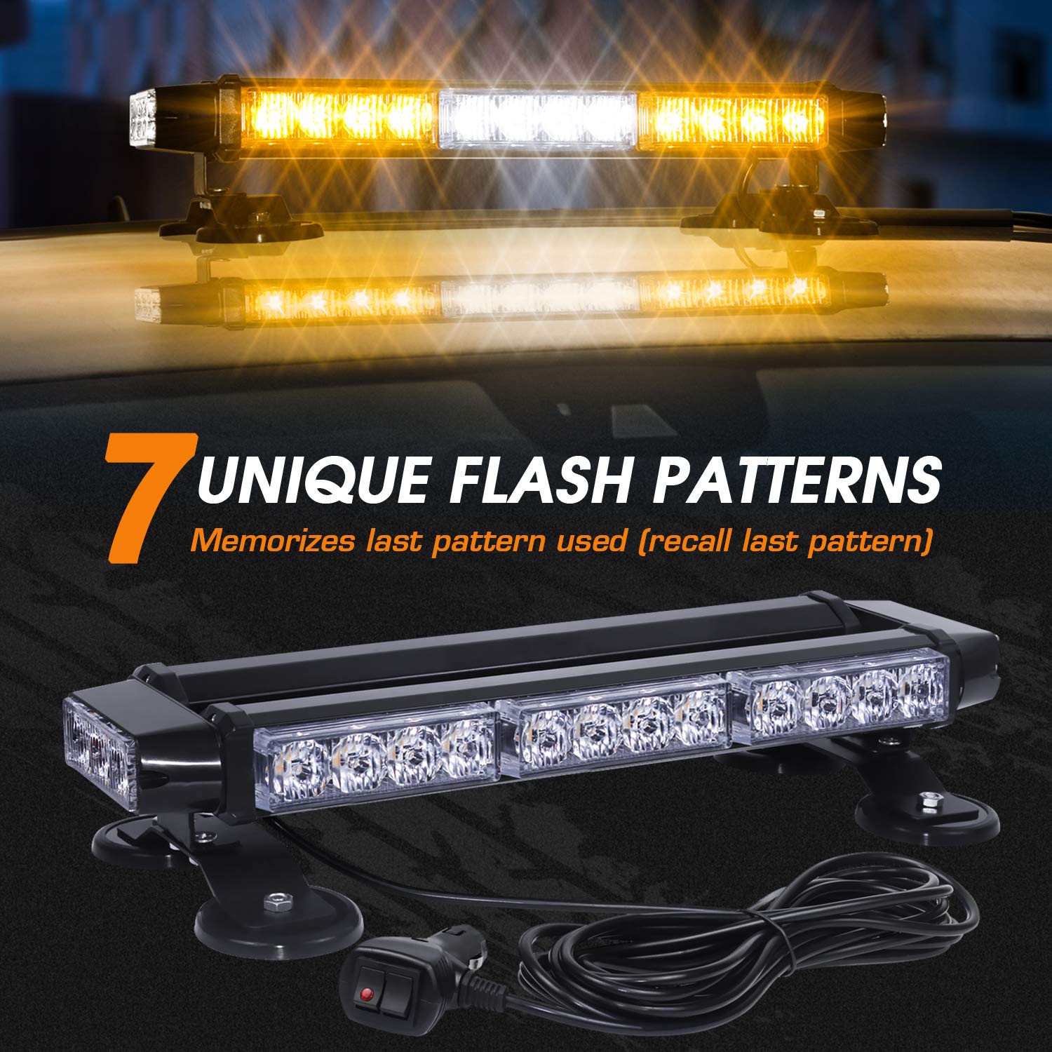 LINKITOM 30 LED Strobe Light Bar - Double Side High Intensity Emergency Hazard Warning Beacon with Magnetic Base for Trucks, Vehicles, Roof Safety (Amber & White) - Ideal for Roadside Emergencies, Construction Zones & Fleet Vehicle Warning Lights