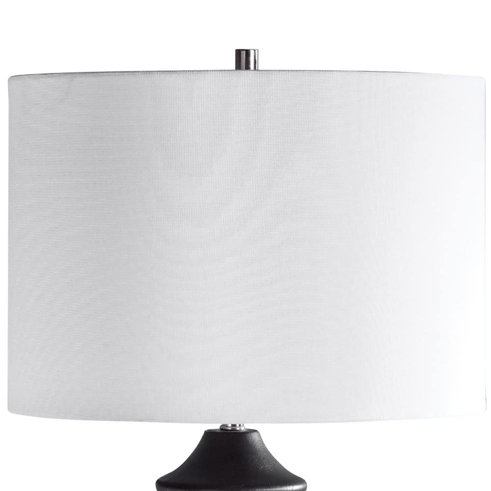 Modern Tall 1-Light Table Lamp with White Linen Round Drum Hardback Shade & 3-Way Switch - Perfect for Living Room, Bedroom, or Office Lighting Decor