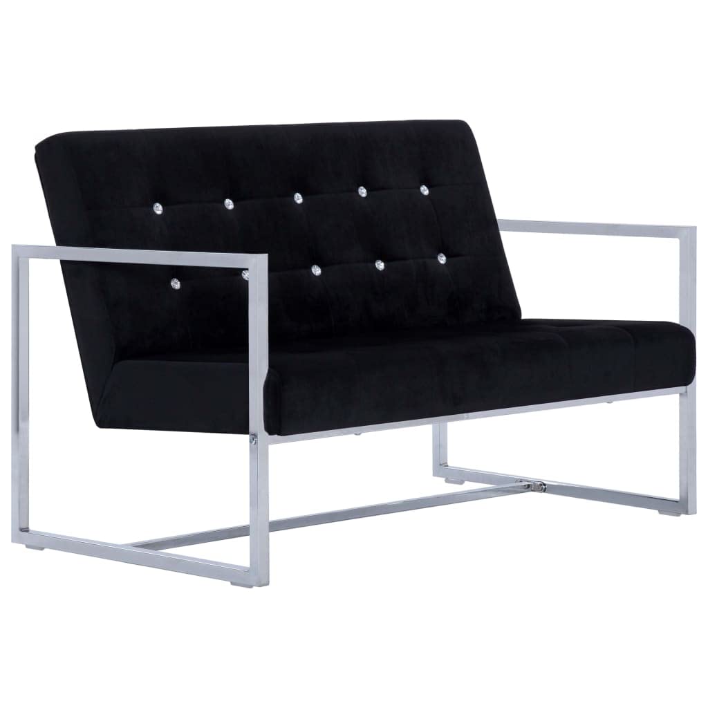 CHARMMA 2-Seater Sofa with Armrests - Black Chrome & Velvet Upholstery, 23.6KG - Modern Living Room Furniture for Small Spaces & Apartments