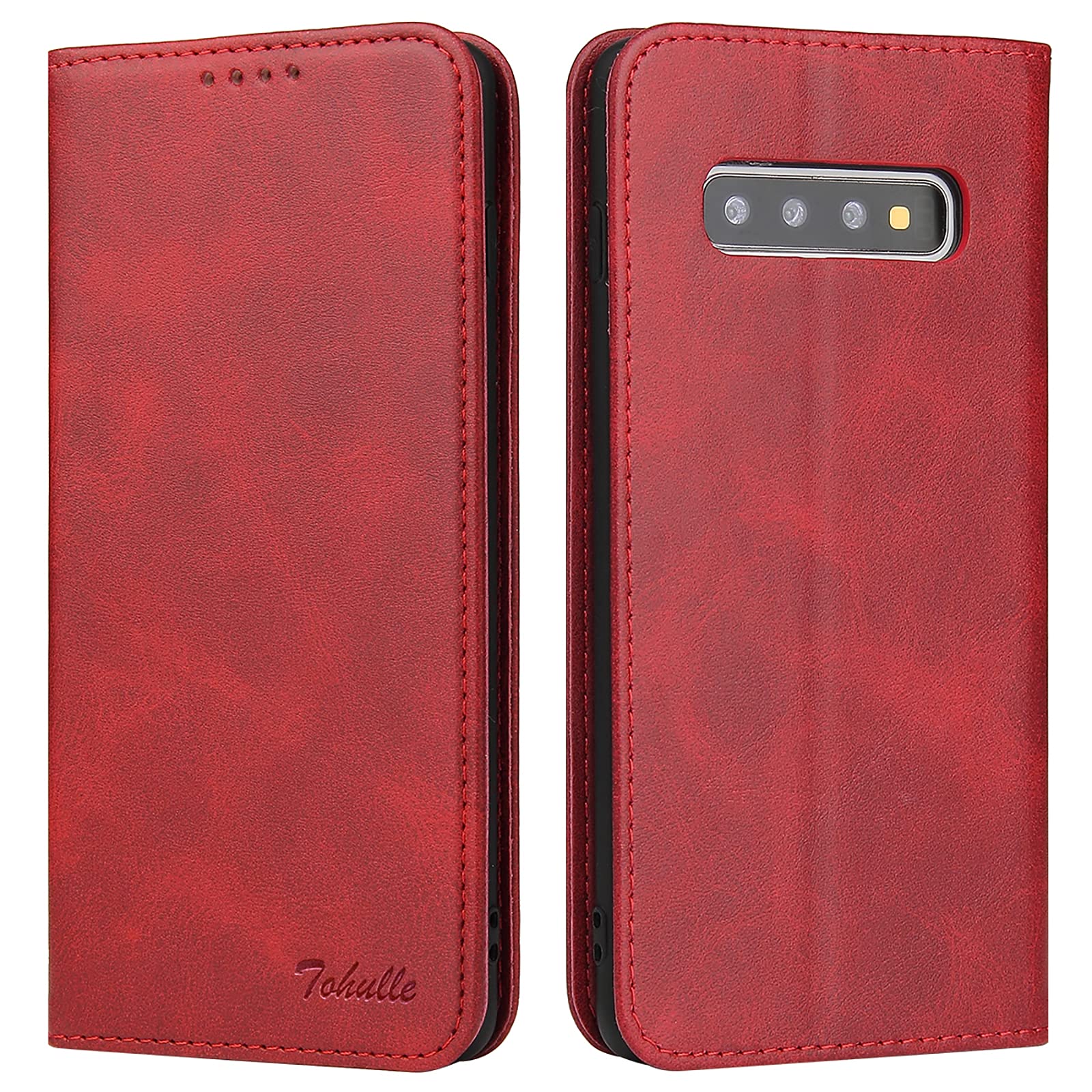 Premium PU Leather Wallet Case with Card Holder & Kickstand for Samsung Galaxy S10 Plus - Magnetic Closure Flip Folio Phone Cover (Red) - Perfect for Business, Travel & Daily Protection