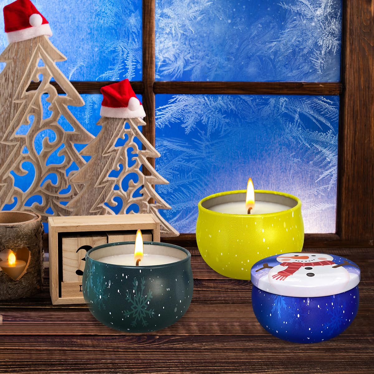 Christmas Small Tin Scented Candles - 3 Pack Long Lasting 90 Hour Soy Wax Candles (2.5oz Each) | Holiday Home Decor, Aromatherapy, Bath Relaxation, Birthday & Gift Ideas for Women
