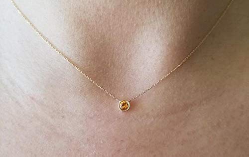 14K Gold Bezel Solitaire Citrine Necklace - 0.20ct November Birthstone Jewelry | Elegant Gemstone Pendant for Women, Perfect Gift for Birthday, Anniversary & Special Occasions